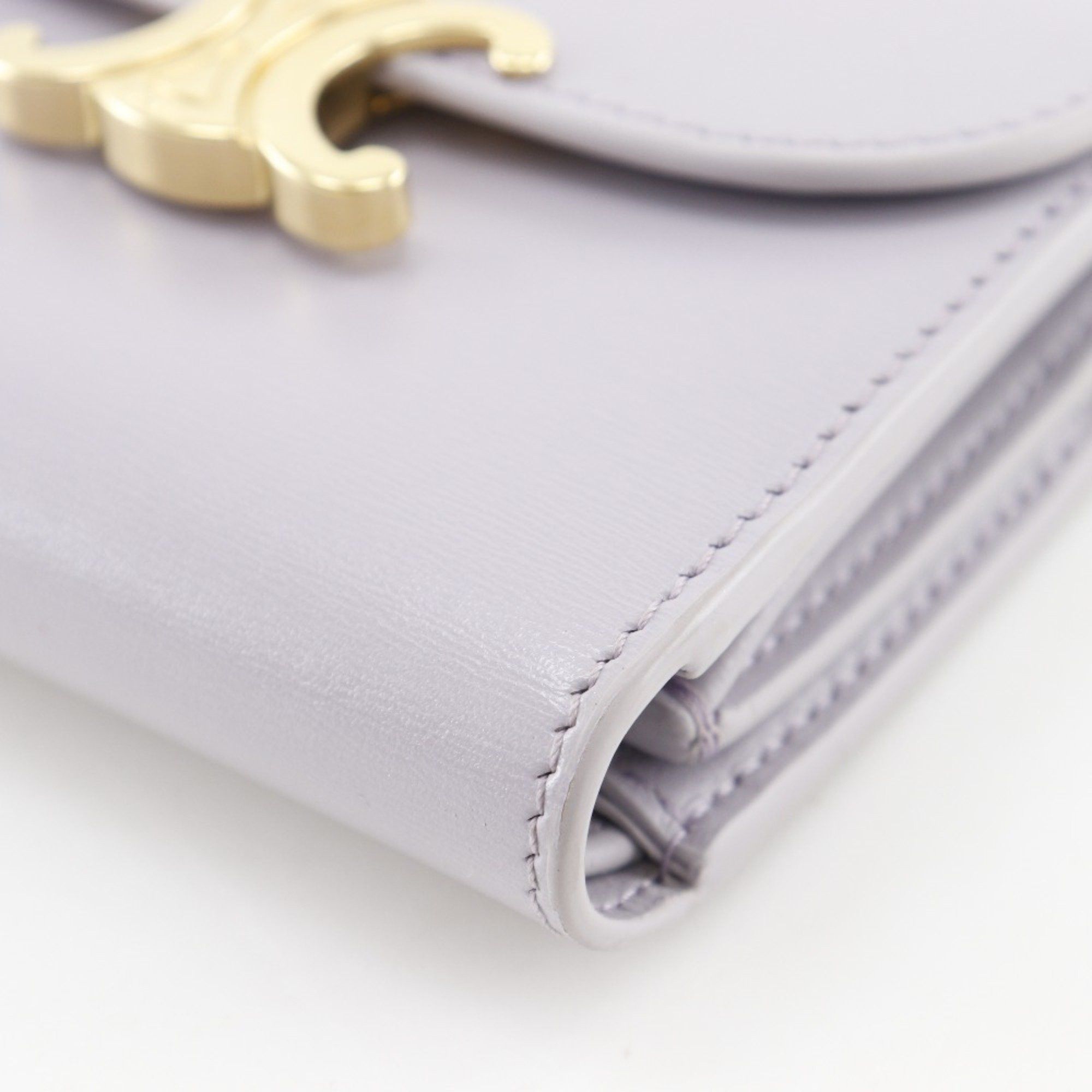 Celine Celine Triomphe Tri-fold Wallet, Small Flap Compact Leather, Purple, Snap Button, Triomphe, Women's Size ONE SIZE - 5 Thumbnail
