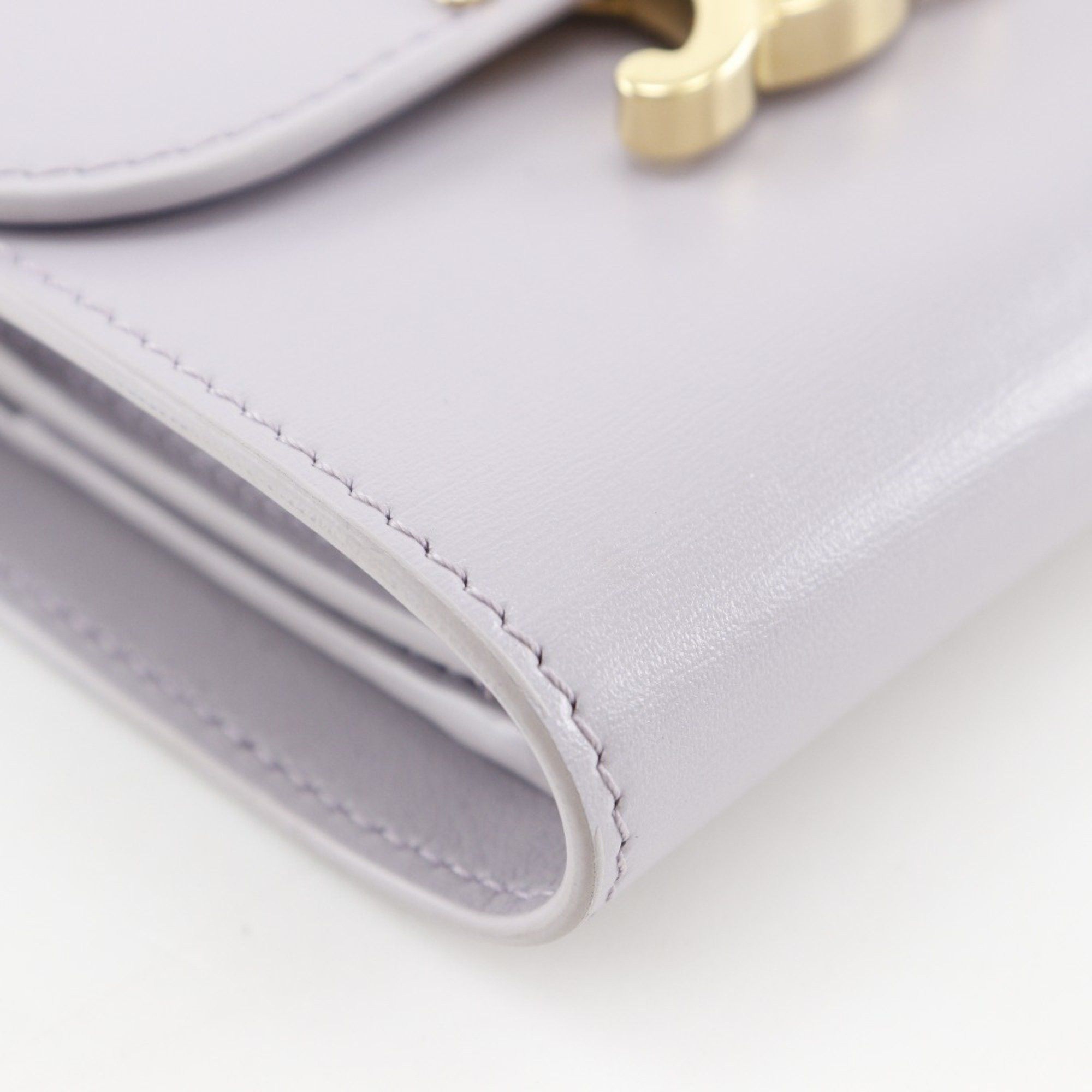 Celine Celine Triomphe Tri-fold Wallet, Small Flap Compact Leather, Purple, Snap Button, Triomphe, Women's Size ONE SIZE - 4 Thumbnail
