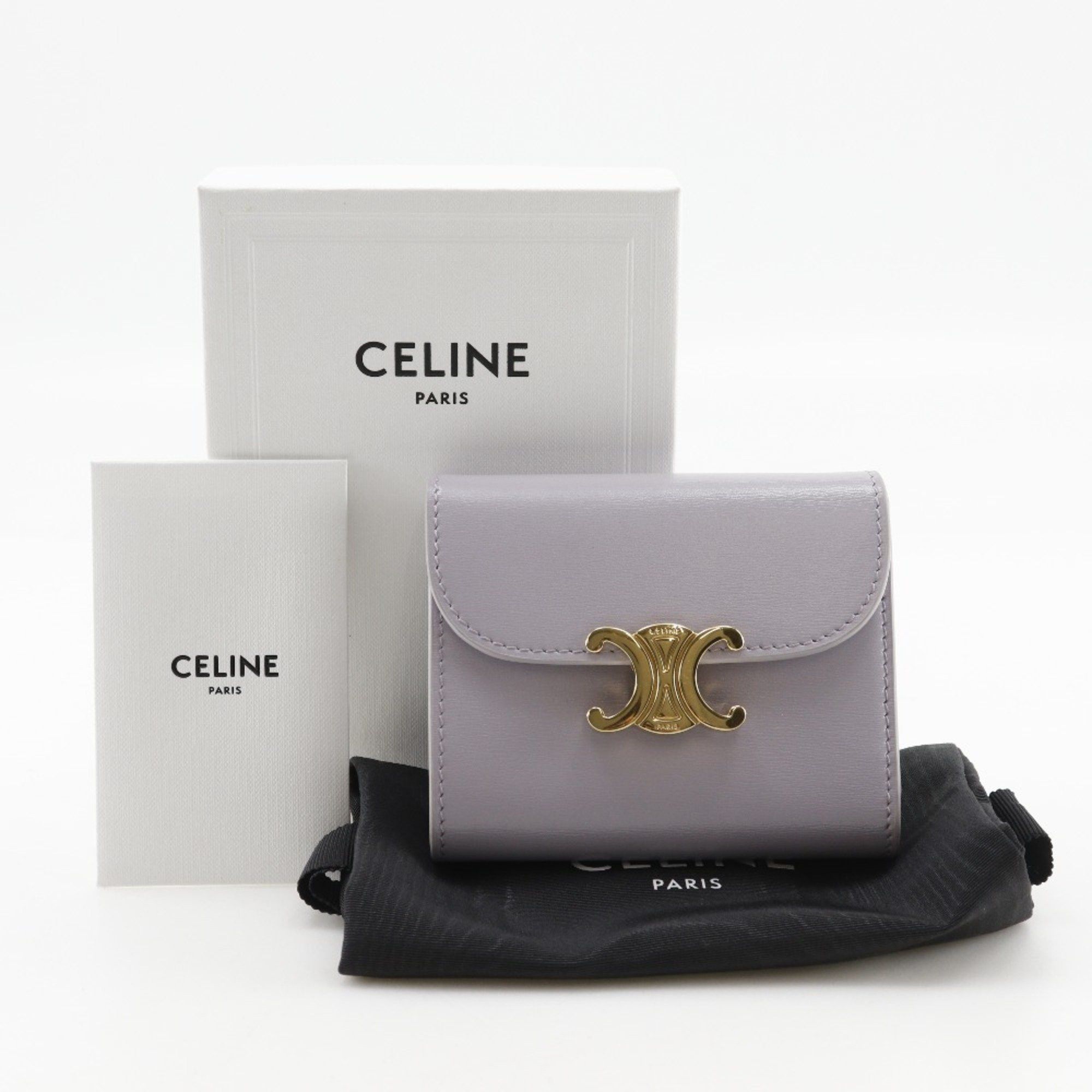 Celine Celine Triomphe Tri-fold Wallet, Small Flap Compact Leather, Purple, Snap Button, Triomphe, Women's Size ONE SIZE - 15 Thumbnail