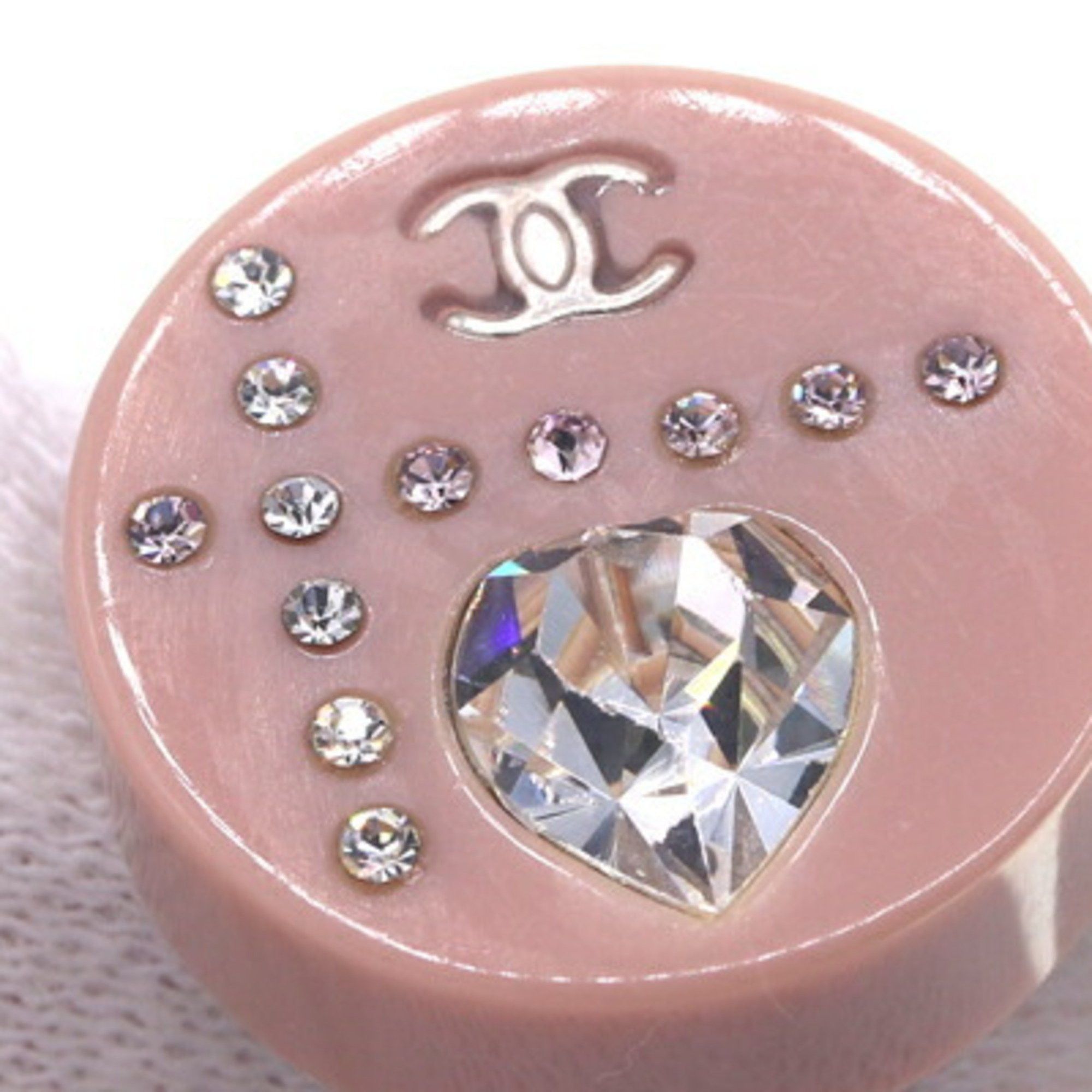 Chanel Coco Mark Heart Round Earrings, Pink Plastic with Rhinestones, 04A, 2004 Model, Mark, Women's, CHANEL