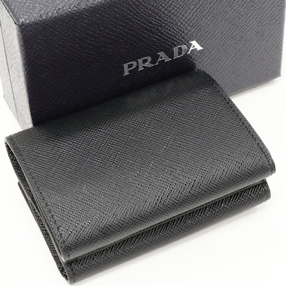 Prada Prada Prada Saffiano Triangle Compact Wallet Leather Wallet Leather Short Wallet 2MH042_QHH_F0002 DUTY FREE for USA Size ONE SIZE - 2 Thumbnail