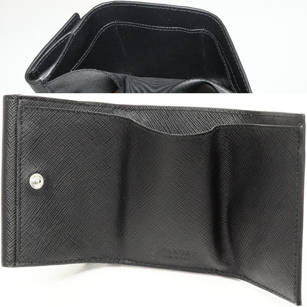 Prada Prada Prada Saffiano Triangle Compact Wallet Leather Wallet Leather Short Wallet 2MH042_QHH_F0002 DUTY FREE for USA Size ONE SIZE - 3 Thumbnail