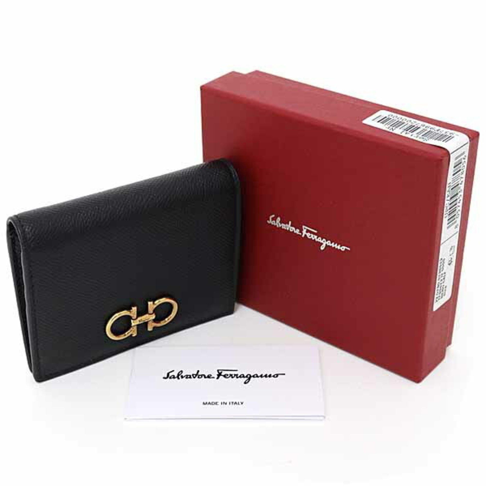 Salvatore Ferragamo Salvatore Ferragamo Double Gancini Bifold Wallet Calfskin 22D780 726512 Black Unused Size ONE SIZE - 2 Thumbnail