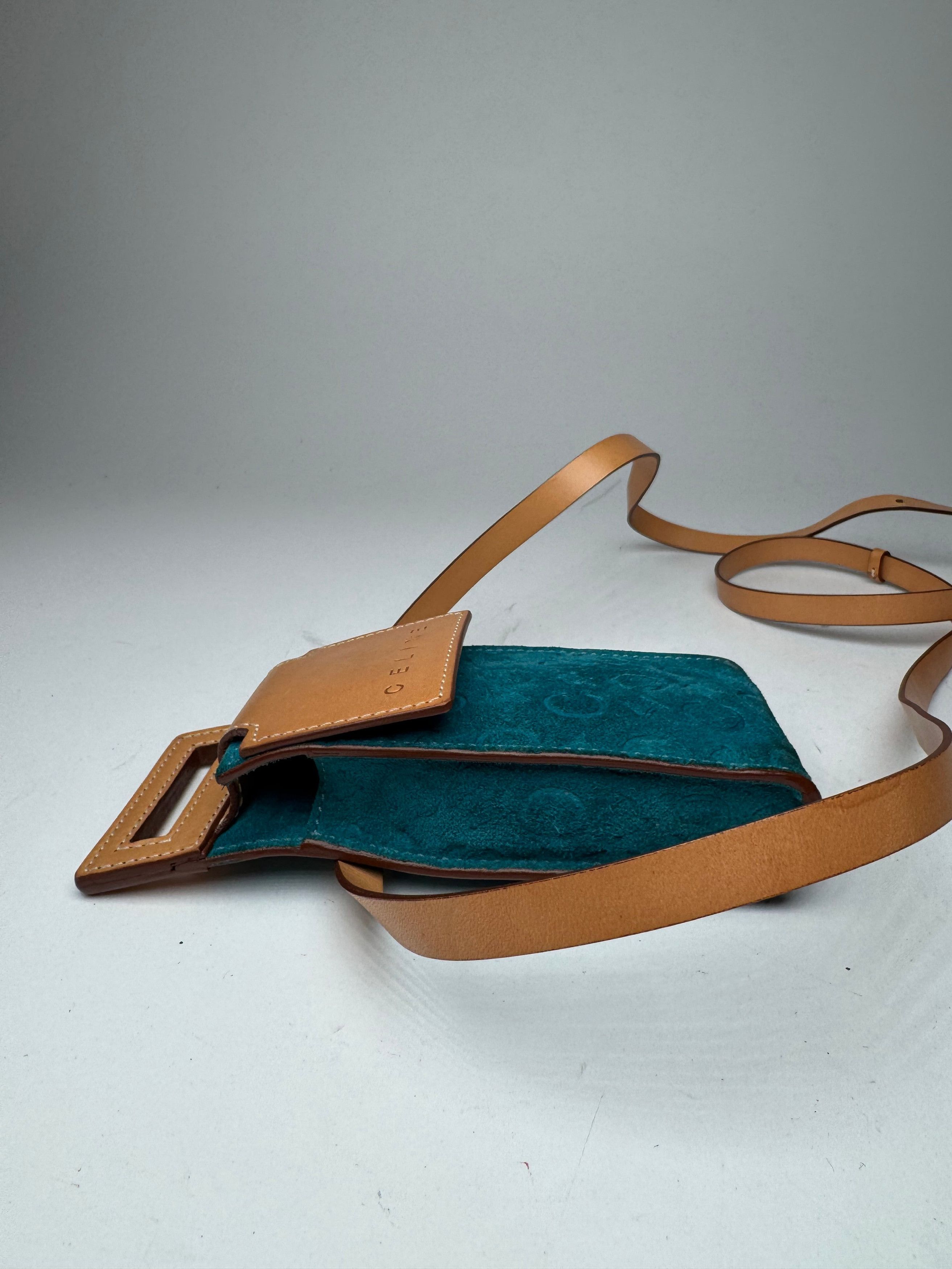 Celine Vintage Velour Leather Crossbody Bag Blue Brown Size ONE SIZE - 9 Thumbnail