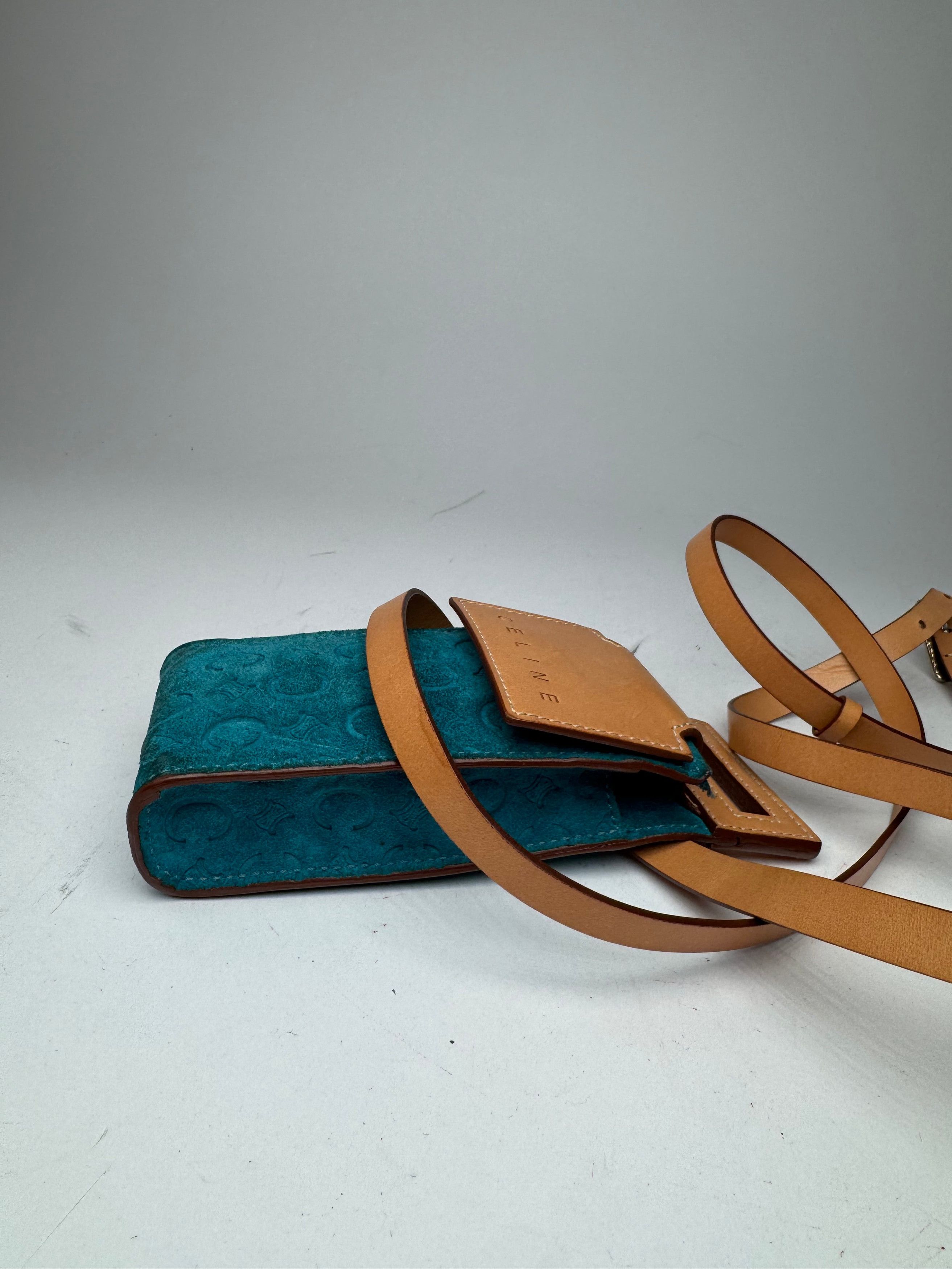 Celine Vintage Velour Leather Crossbody Bag Blue Brown Size ONE SIZE - 11 Thumbnail