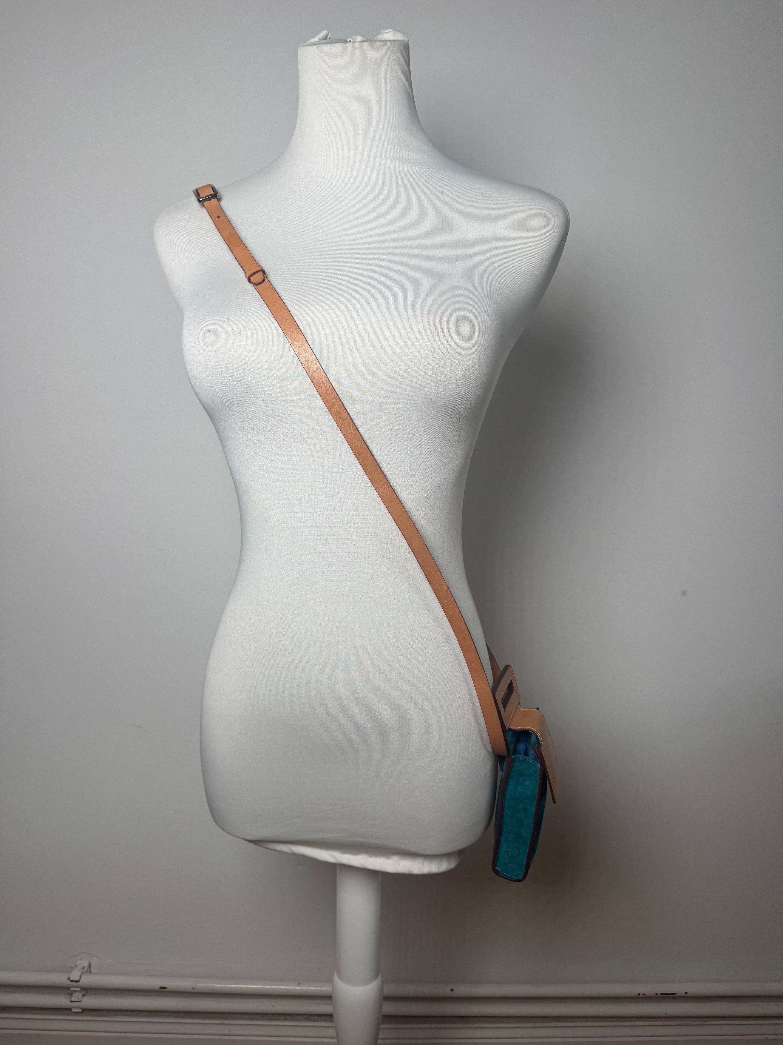Celine Vintage Velour Leather Crossbody Bag Blue Brown Size ONE SIZE - 8 Thumbnail
