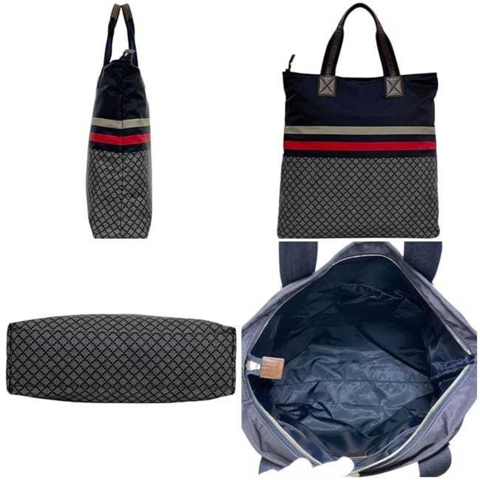 Gucci Gucci Tote Bag ec-24085 Navy Diamante 268112 Nylon Leather 498879 GUCCI Border Line Blue Men's Women's Size ONE SIZE - 3 Thumbnail