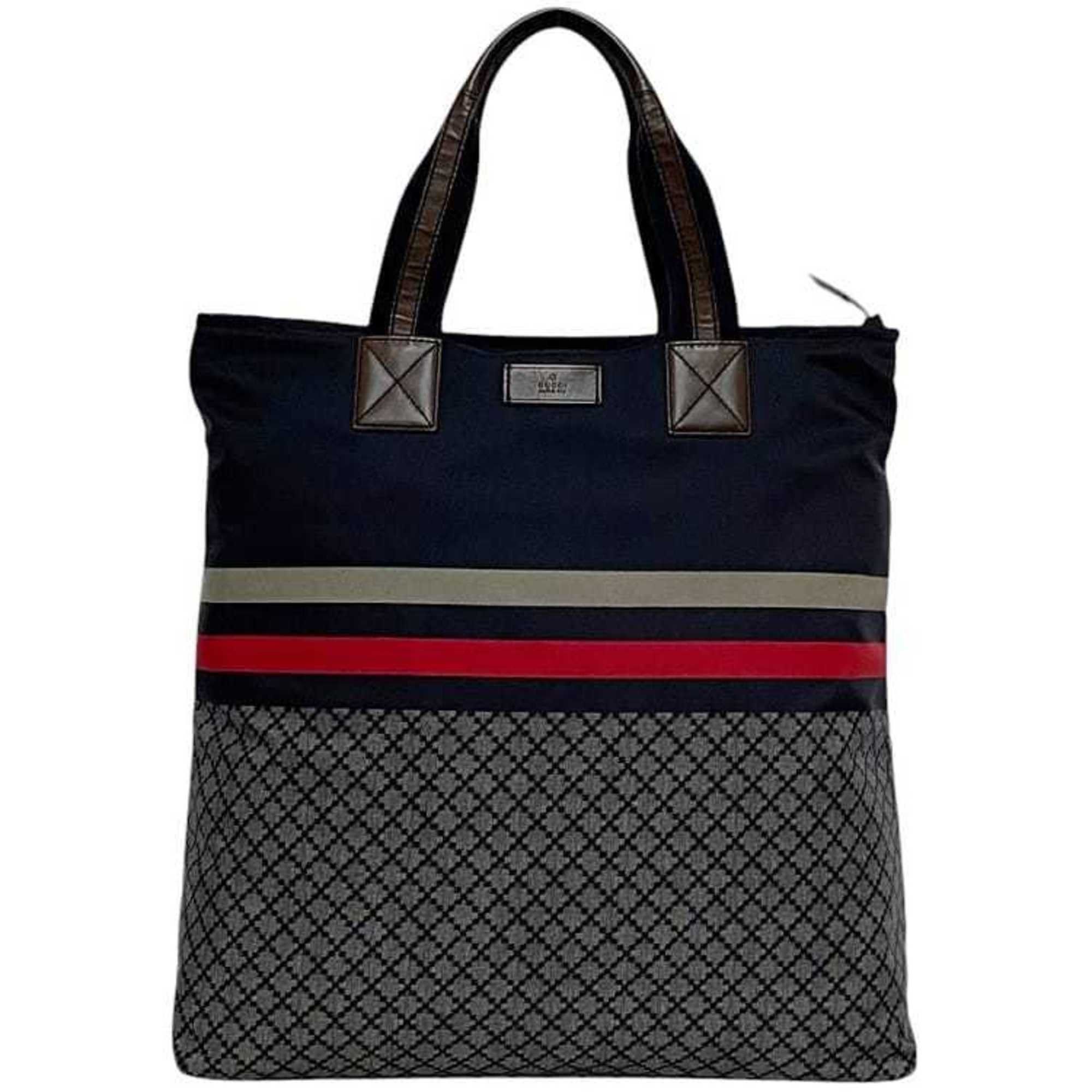 Gucci Gucci Tote Bag ec-24085 Navy Diamante 268112 Nylon Leather 498879 GUCCI Border Line Blue Men's Women's Size ONE SIZE - 2 Thumbnail