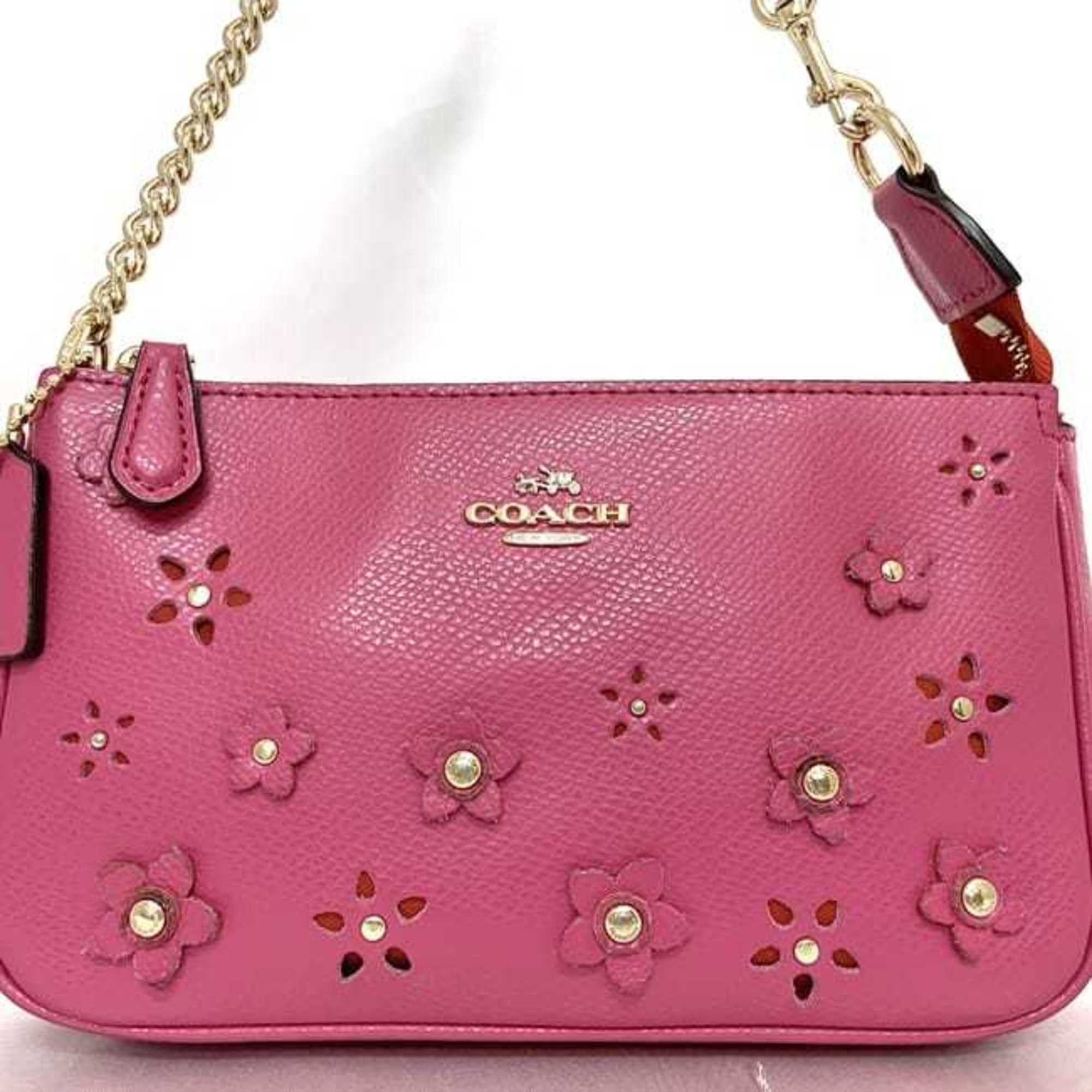 Coach Coach Pouch ec-24044 Pink F65471 PVC Leather Studs COACH Chain Flower Women's Size ONE SIZE - 5 Thumbnail
