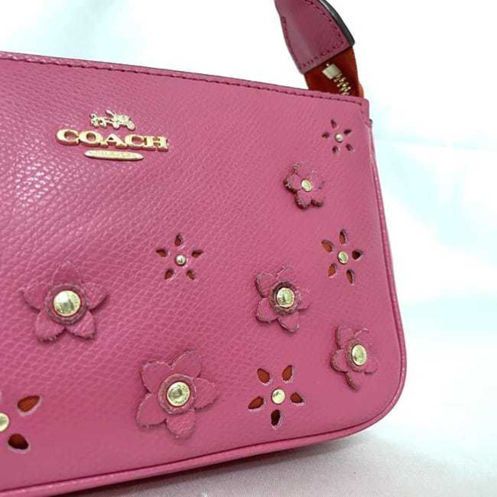 Coach Coach Pouch ec-24044 Pink F65471 PVC Leather Studs COACH Chain Flower Women's Size ONE SIZE - 6 Thumbnail