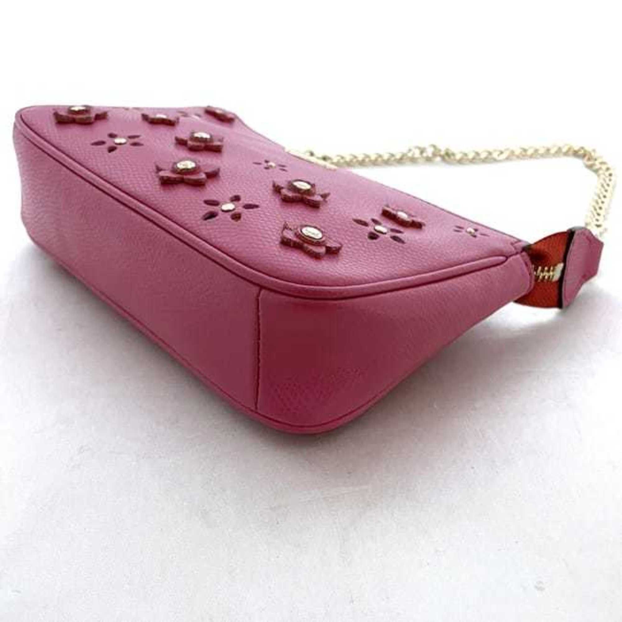 Coach Coach Pouch ec-24044 Pink F65471 PVC Leather Studs COACH Chain Flower Women's Size ONE SIZE - 4 Thumbnail