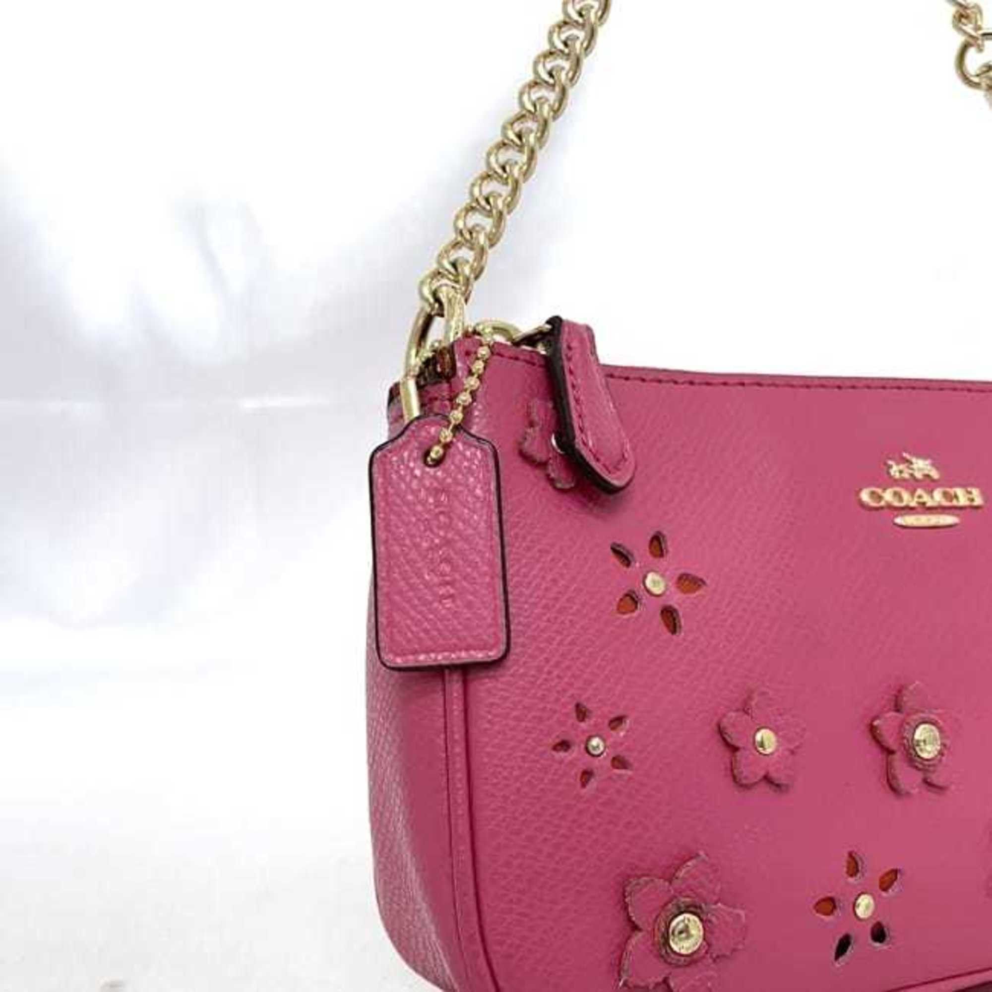 Coach Coach Pouch ec-24044 Pink F65471 PVC Leather Studs COACH Chain Flower Women's Size ONE SIZE - 7 Thumbnail