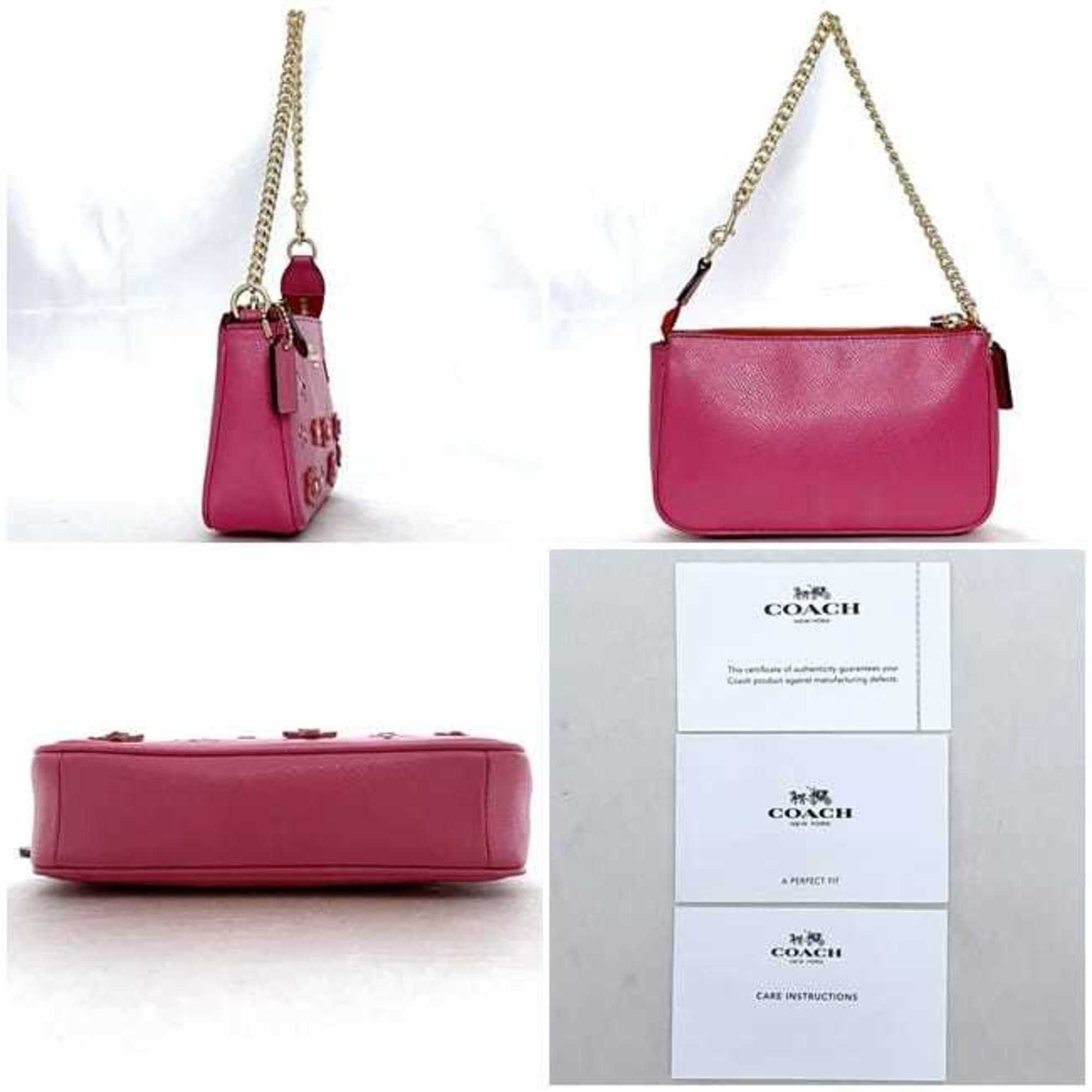 Coach Coach Pouch ec-24044 Pink F65471 PVC Leather Studs COACH Chain Flower Women's Size ONE SIZE - 3 Thumbnail
