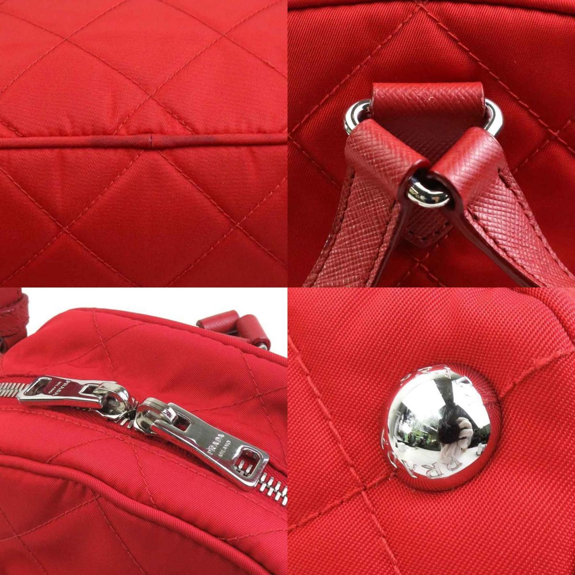 Prada Prada Backpack, Quilted Nylon and Leather, Red Silver, Women's, e60915i Size ONE SIZE - 4 Thumbnail