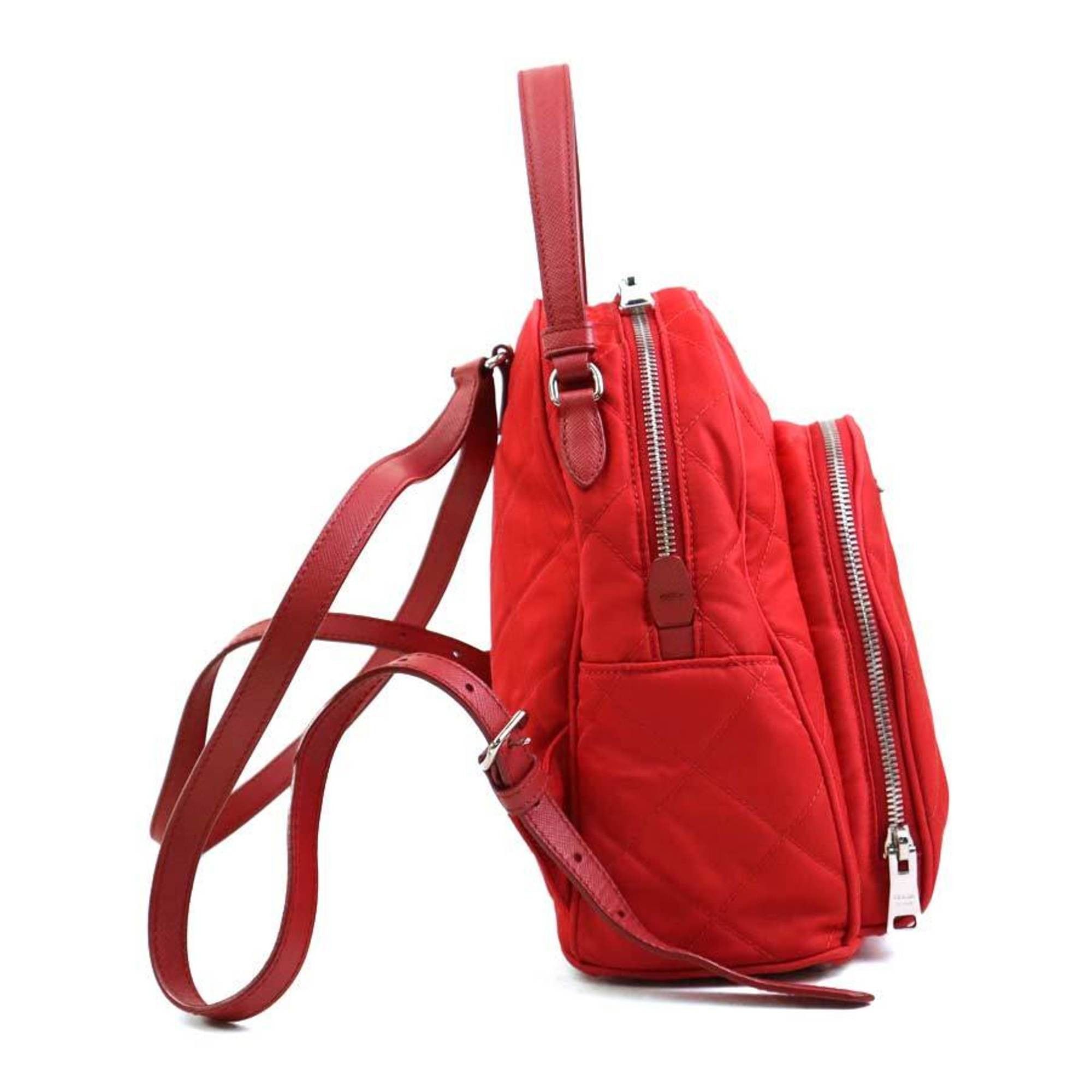 Prada Prada Backpack, Quilted Nylon and Leather, Red Silver, Women's, e60915i Size ONE SIZE - 2 Thumbnail