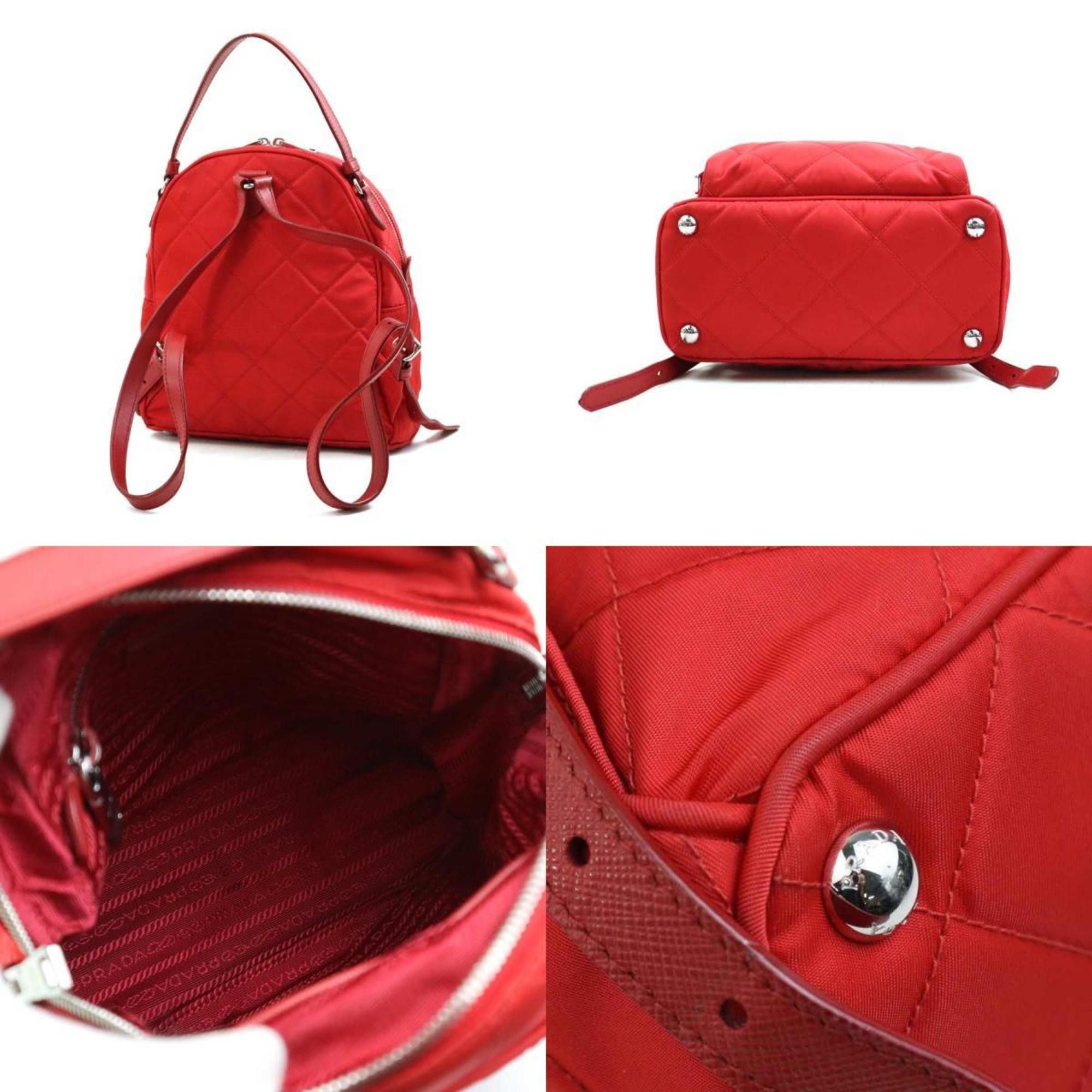 Prada Prada Backpack, Quilted Nylon and Leather, Red Silver, Women's, e60915i Size ONE SIZE - 3 Thumbnail