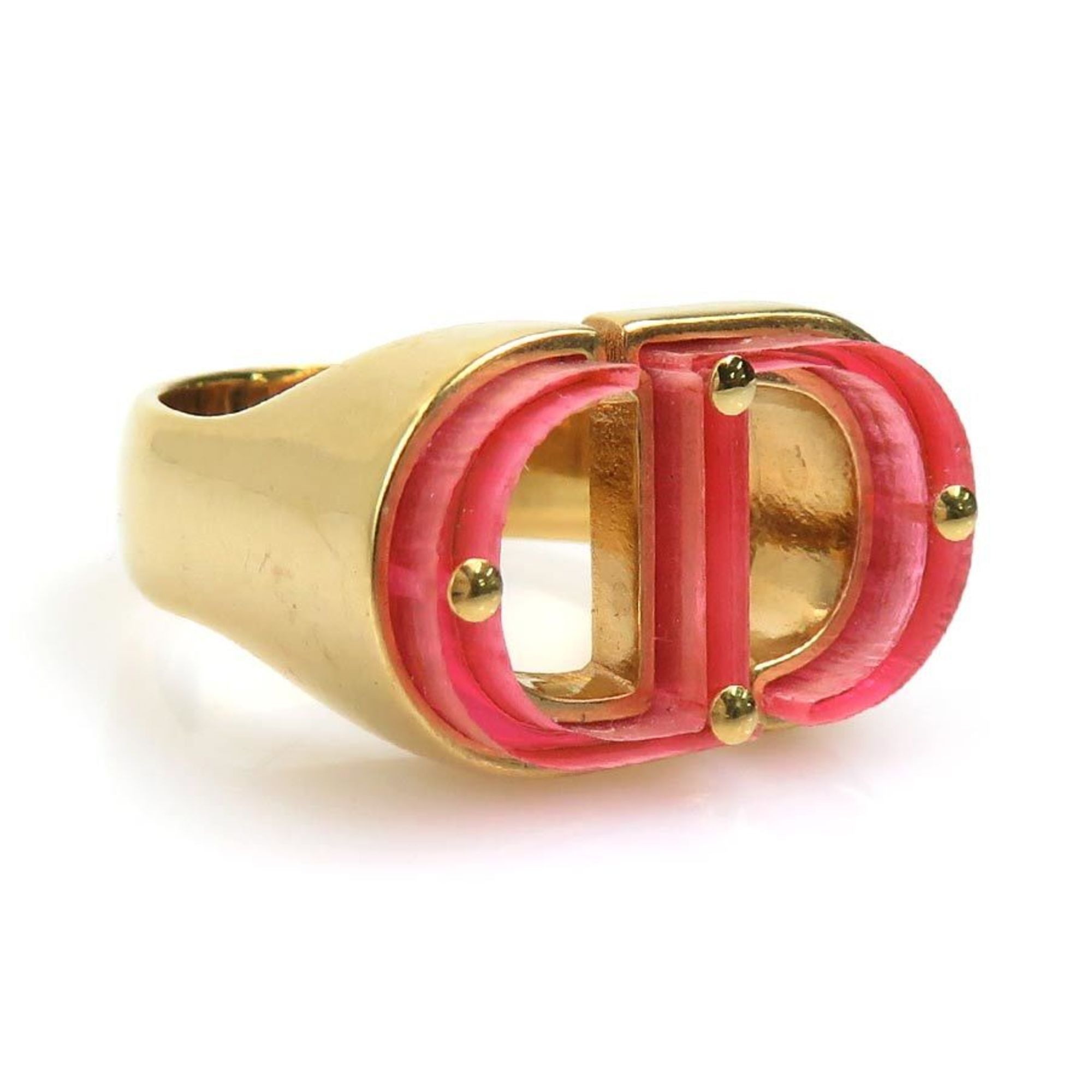 Dior Christian Dior Ring, Metal, Acrylic, Pink and Gold, Women's, 56377g Size ONE SIZE - 2 Thumbnail