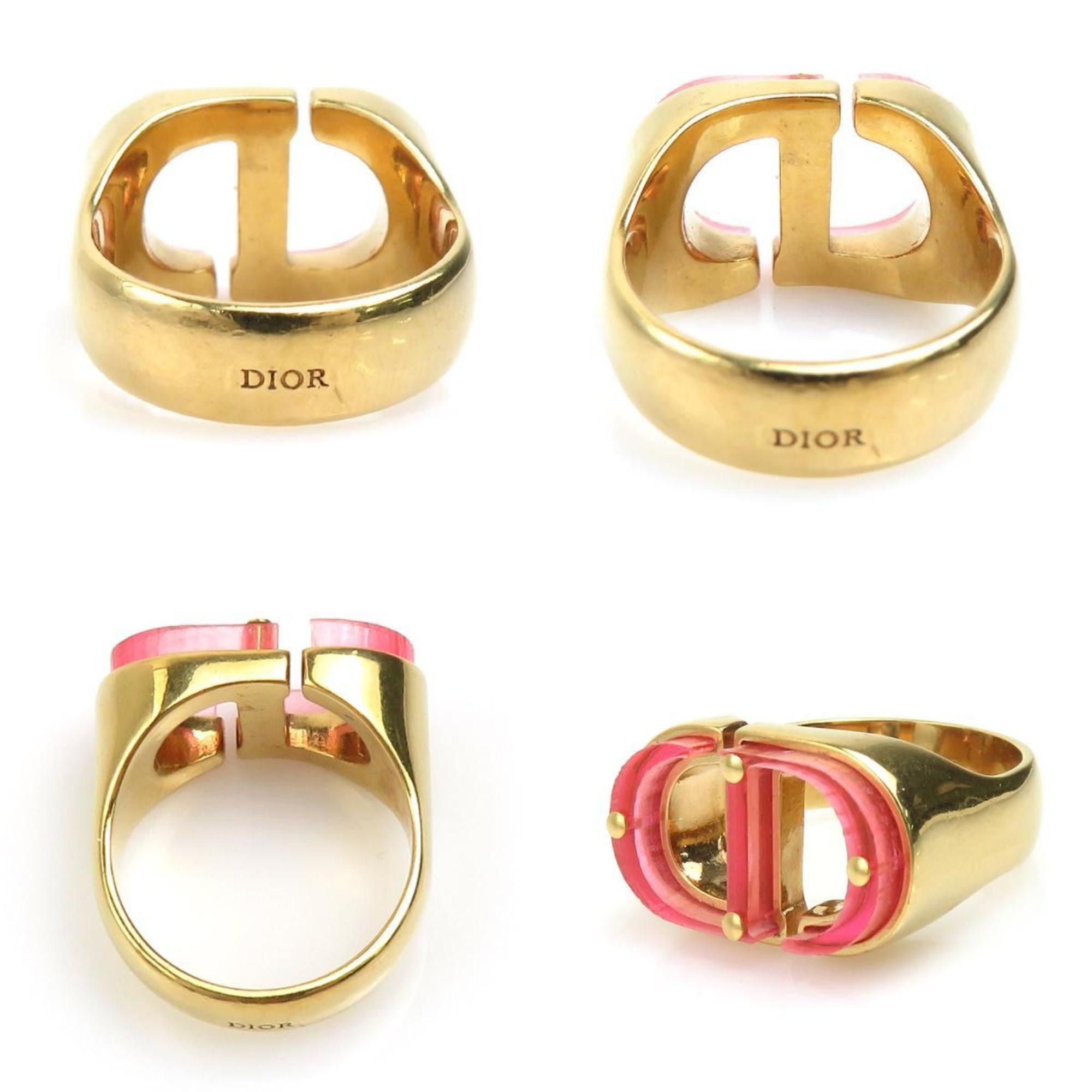 Dior Christian Dior Ring, Metal, Acrylic, Pink and Gold, Women's, 56377g Size ONE SIZE - 4 Thumbnail
