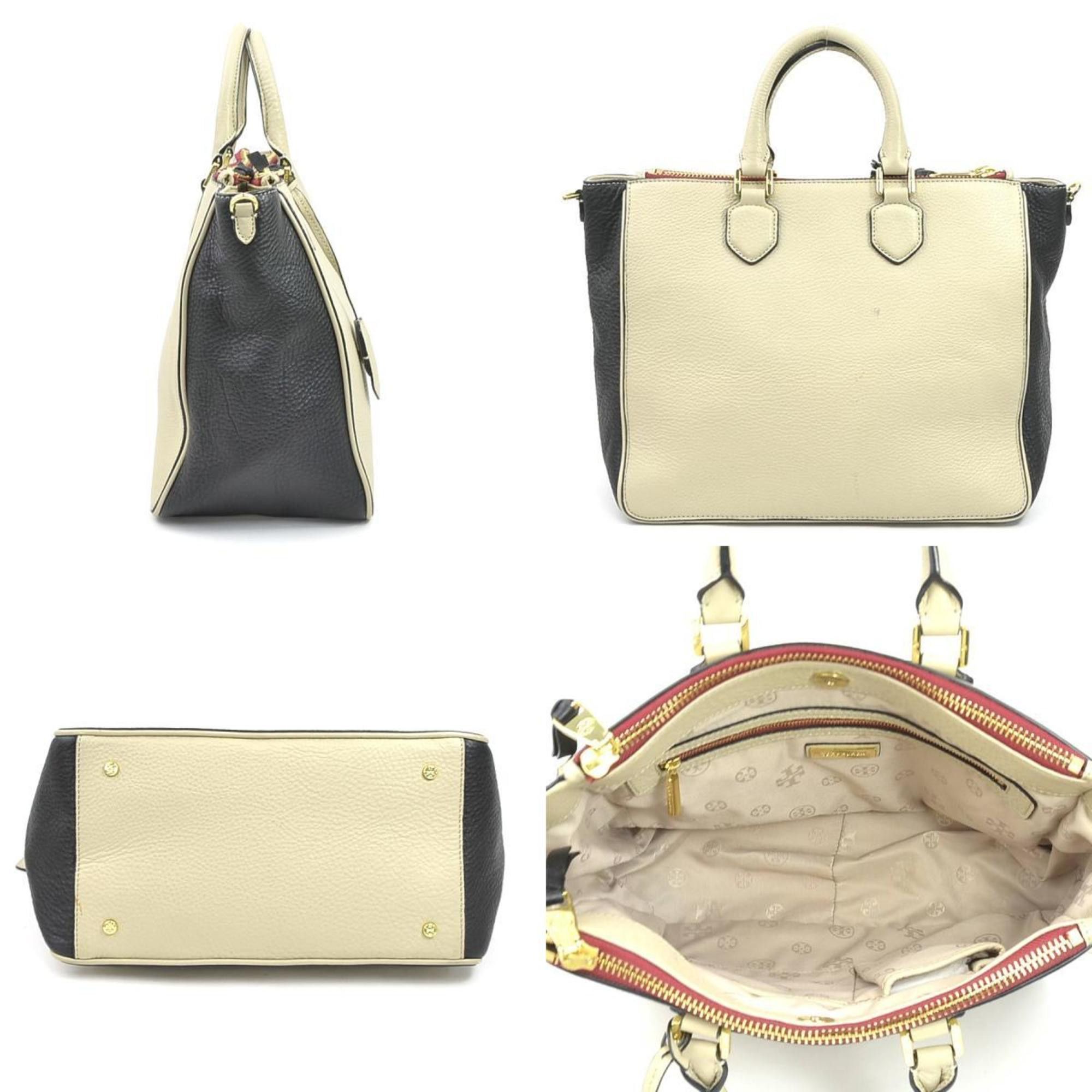 Tory Burch Tory Burch Women's Leather Handbag Shoulder Bag in Beige and Black (56352a) Size ONE SIZE - 2 Thumbnail