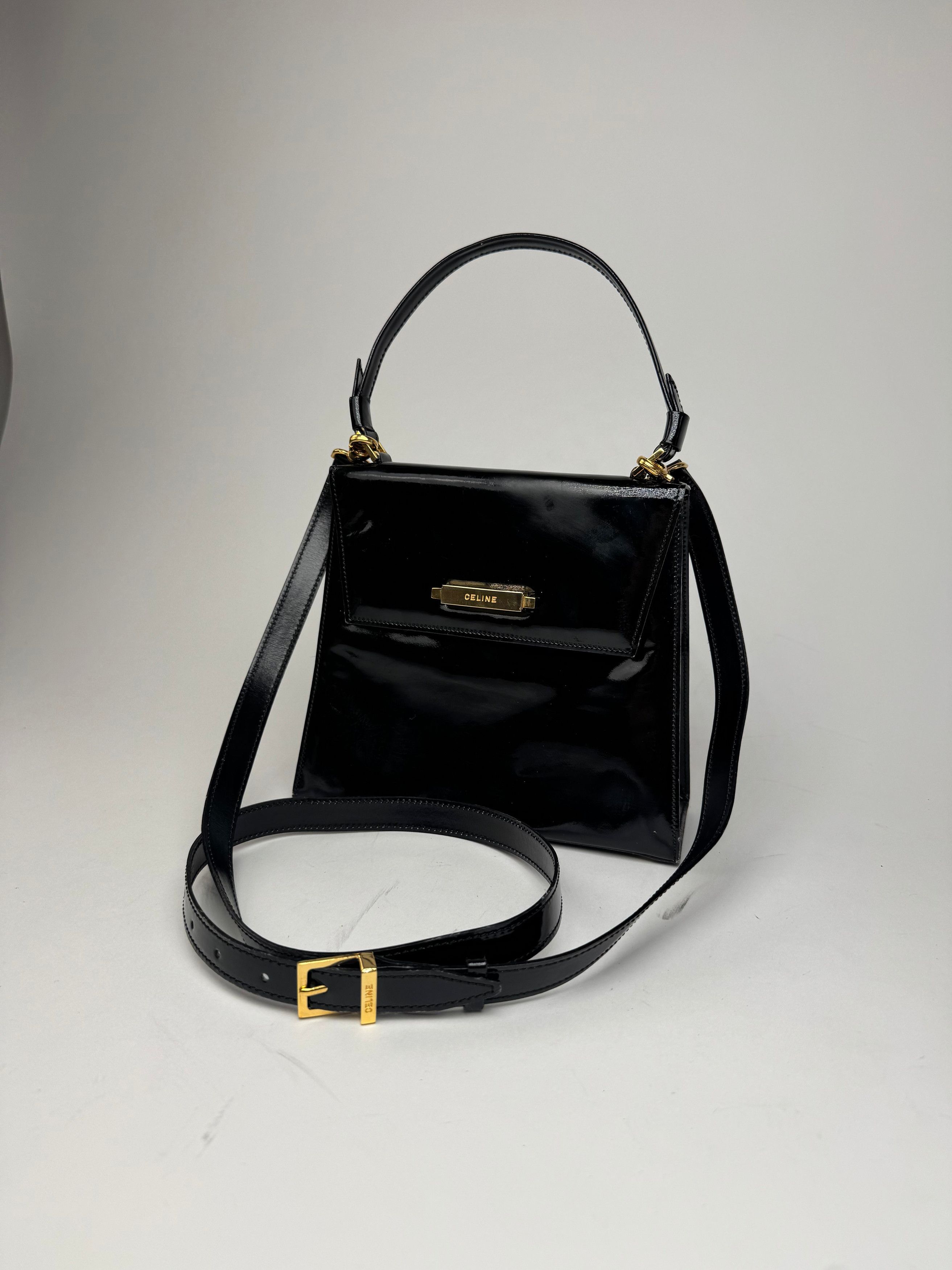 Celine Vintage Paris 2 Way Patent Leather Bag Black Size ONE SIZE - 14 Thumbnail