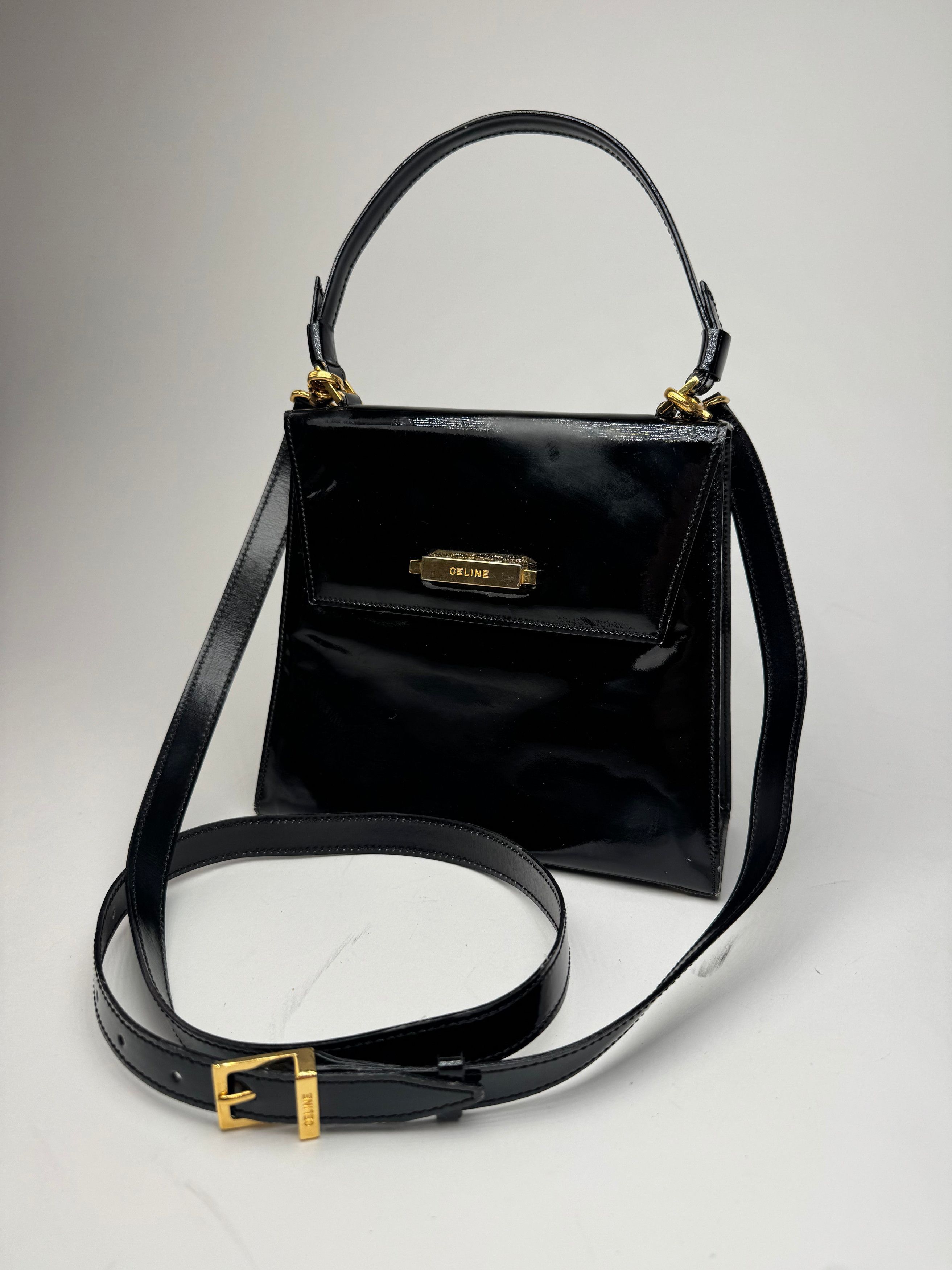 Celine Vintage Paris 2 Way Patent Leather Bag Black Size ONE SIZE - 2 Thumbnail