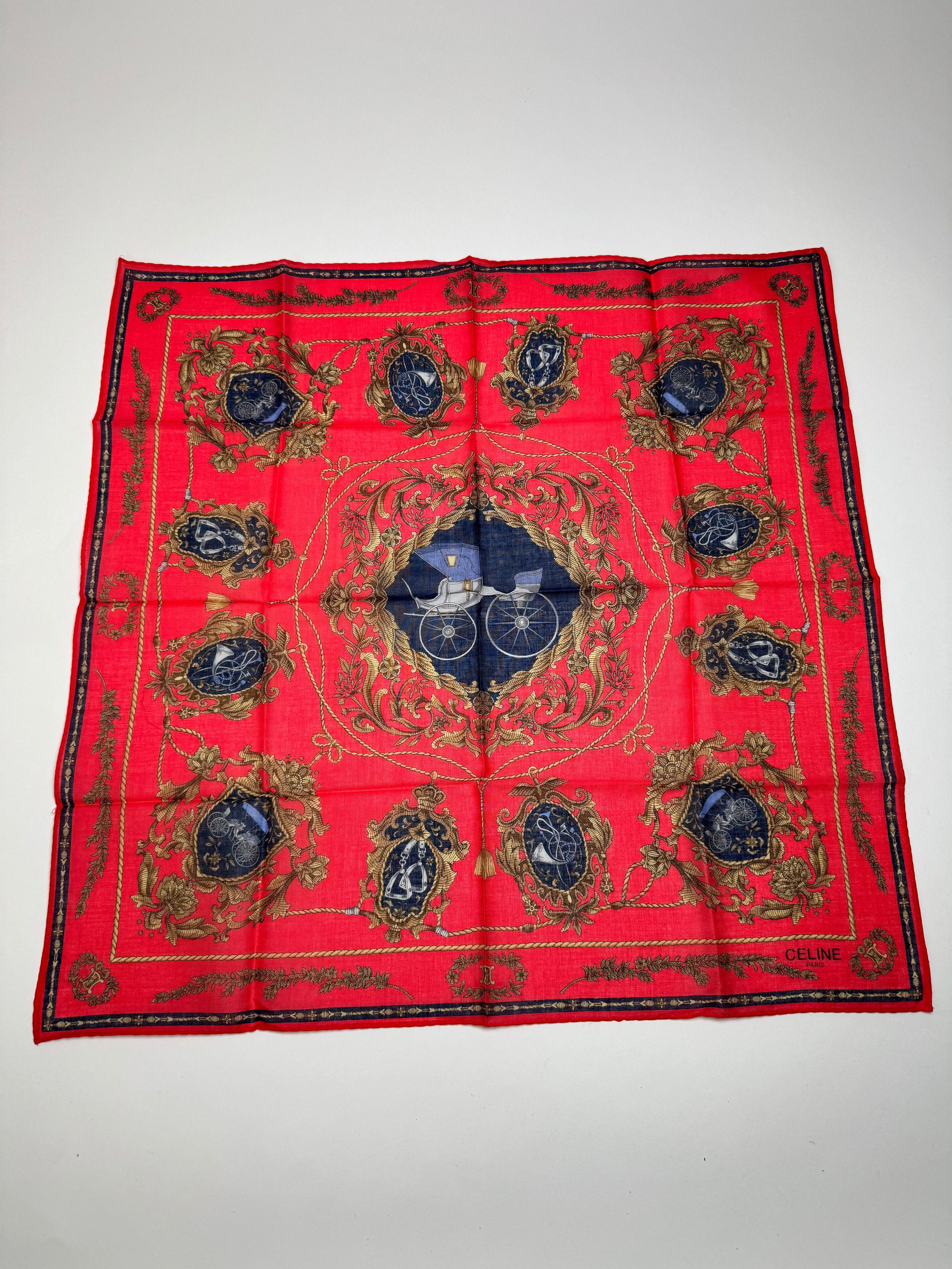 Celine Vintage Paris Silk/Canvas Scarf Red Size ONE SIZE - 7 Thumbnail