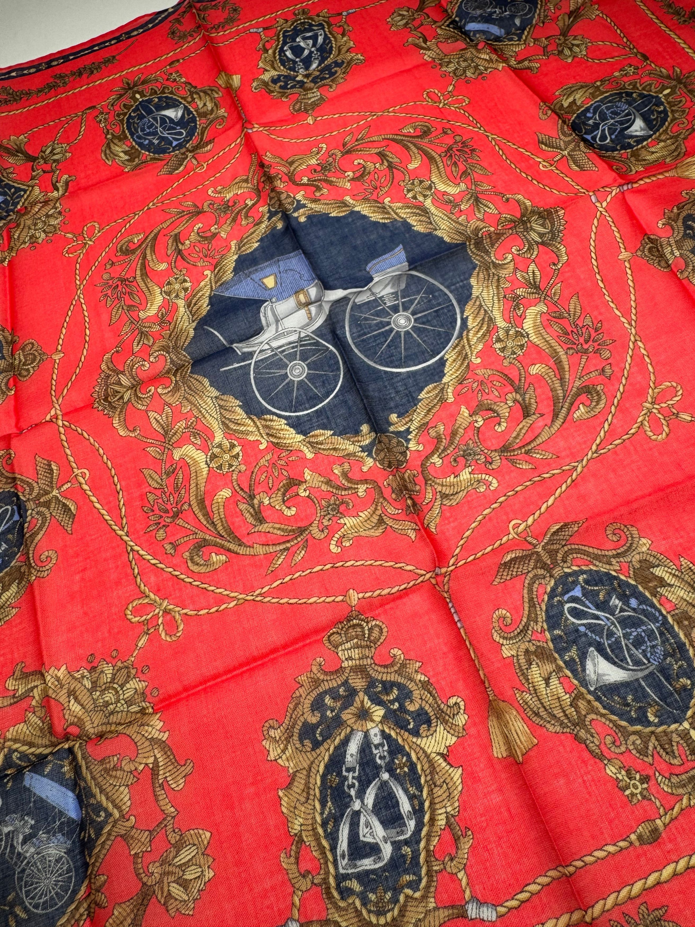 Celine Vintage Paris Silk/Canvas Scarf Red Size ONE SIZE - 3 Thumbnail