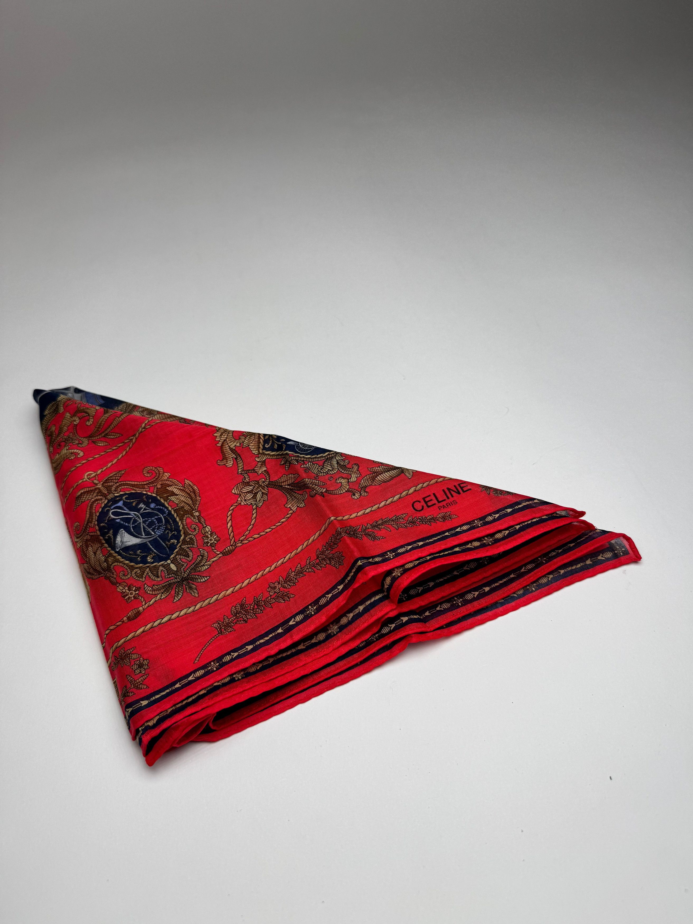 Celine Vintage Paris Silk/Canvas Scarf Red Size ONE SIZE - 8 Thumbnail