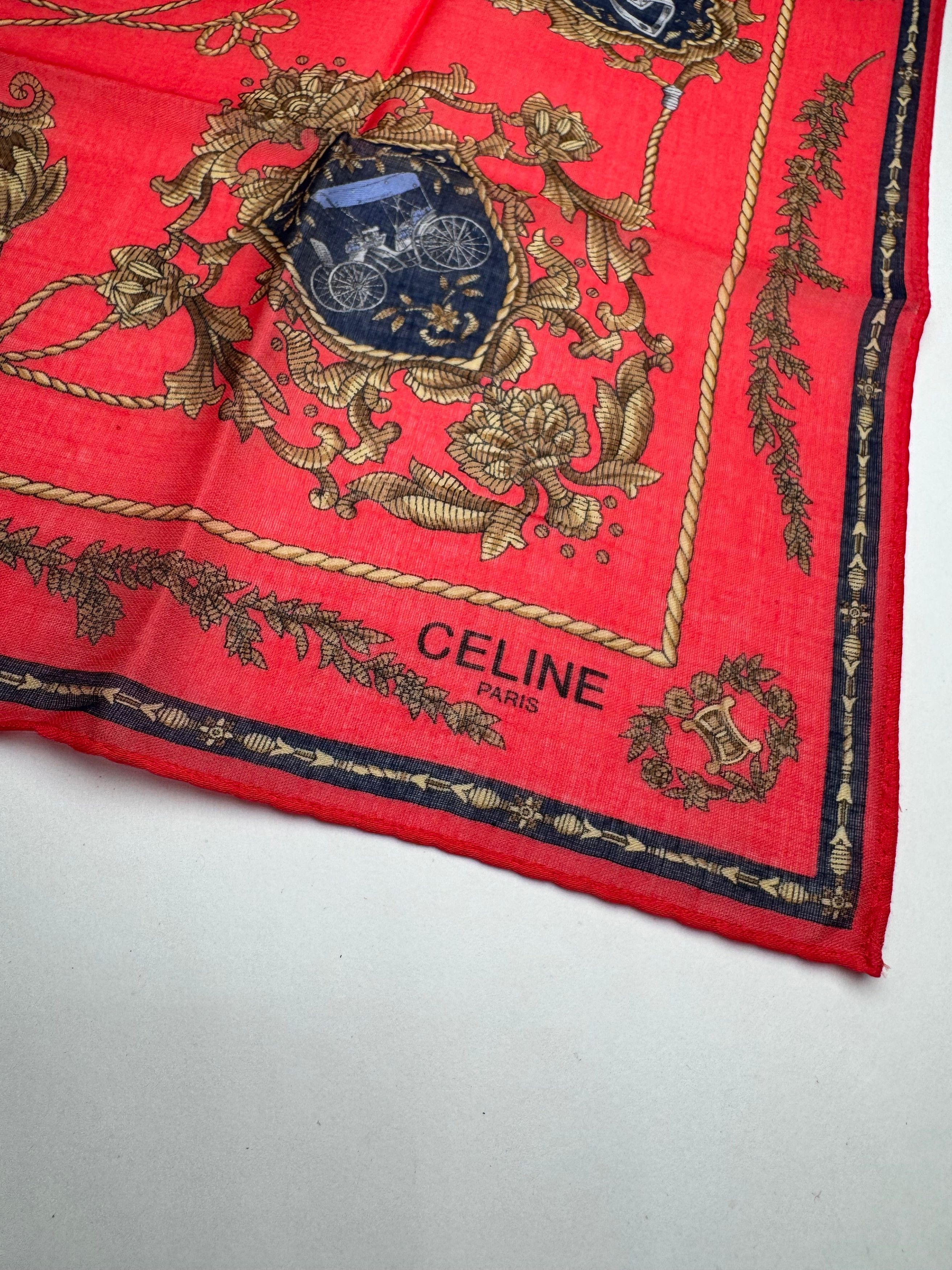 Celine Vintage Paris Silk/Canvas Scarf Red Size ONE SIZE - 2 Thumbnail