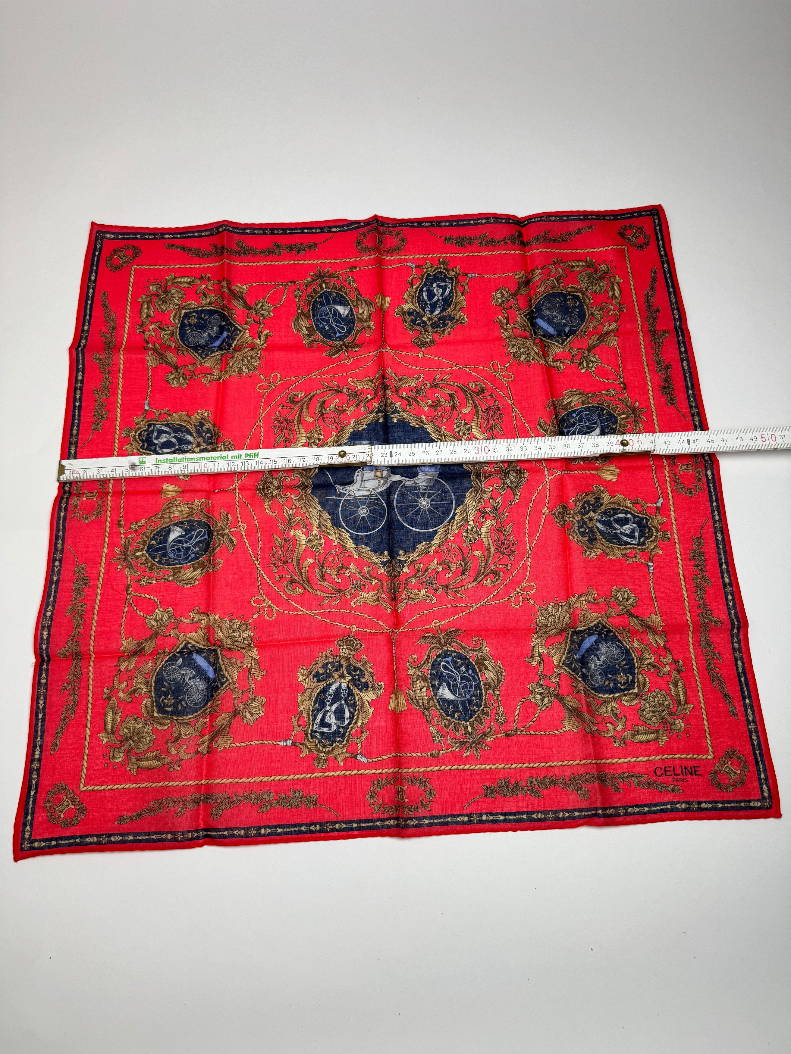 Celine Vintage Paris Silk/Canvas Scarf Red Size ONE SIZE - 6 Thumbnail
