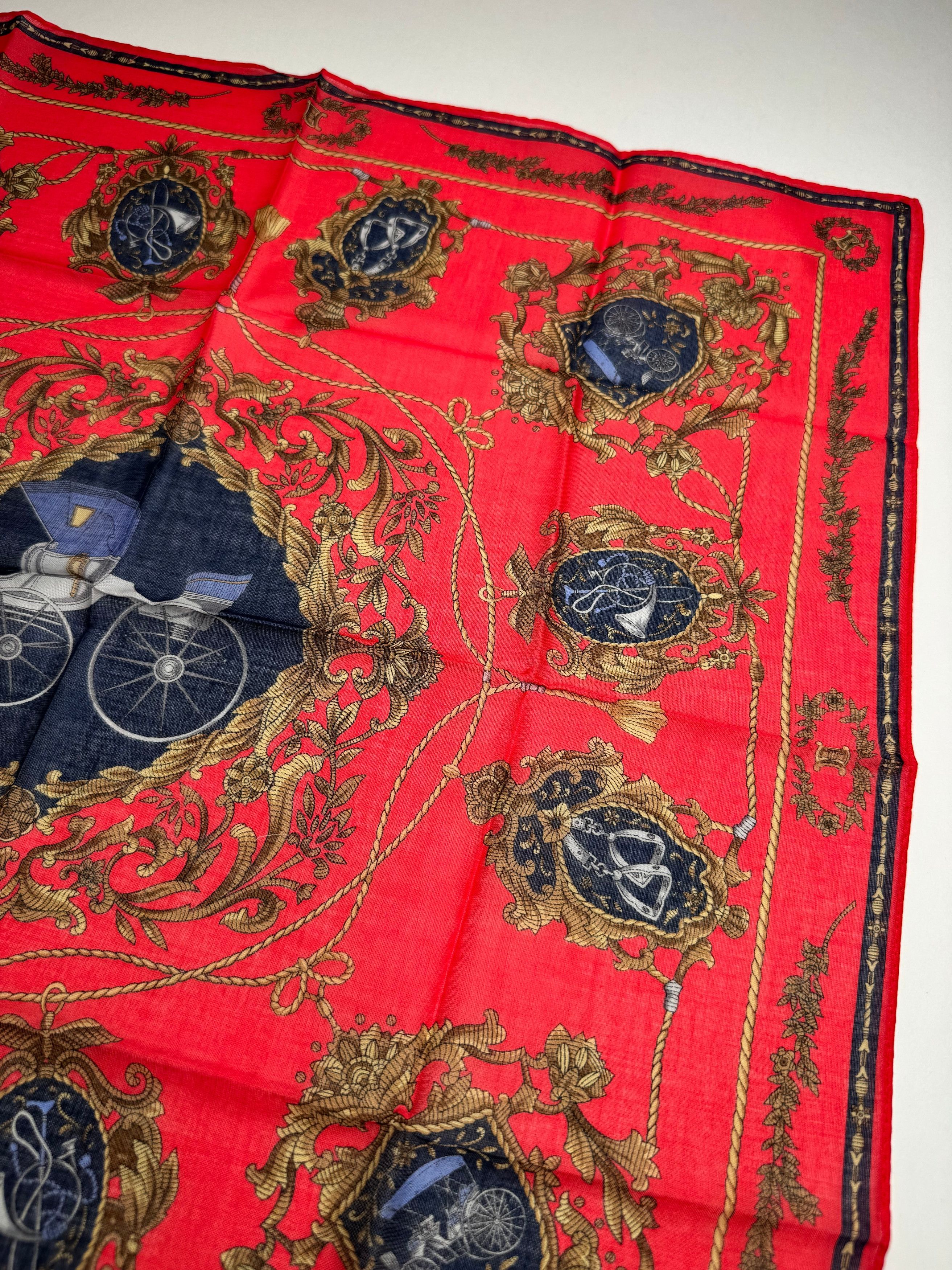 Celine Vintage Paris Silk/Canvas Scarf Red Size ONE SIZE - 5 Thumbnail