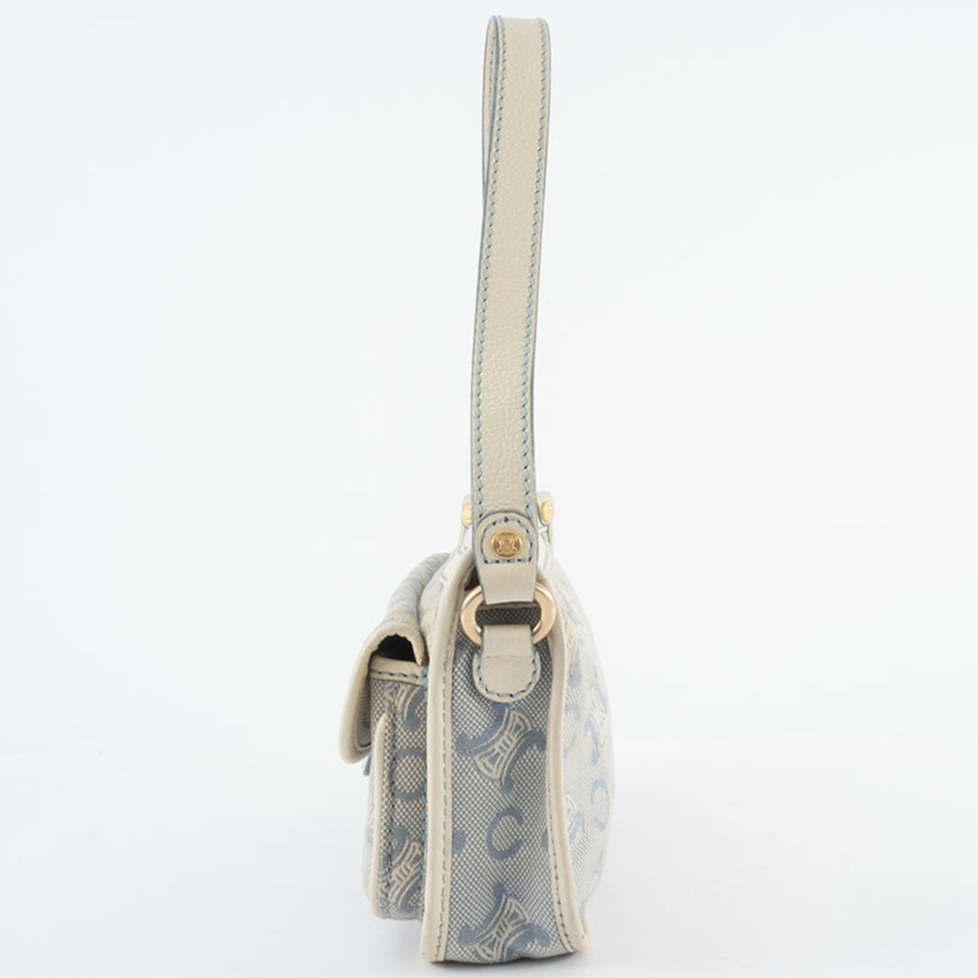 Celine Celine C Macadam Shoulder Bag Canvas Leather White Blue Women's Handbag CELINE Size ONE SIZE - 13 Thumbnail
