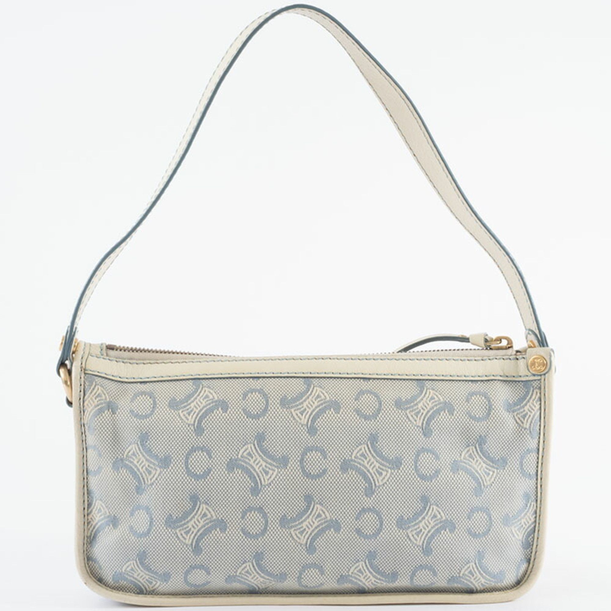 Celine Celine C Macadam Shoulder Bag Canvas Leather White Blue Women's Handbag CELINE Size ONE SIZE - 3 Thumbnail