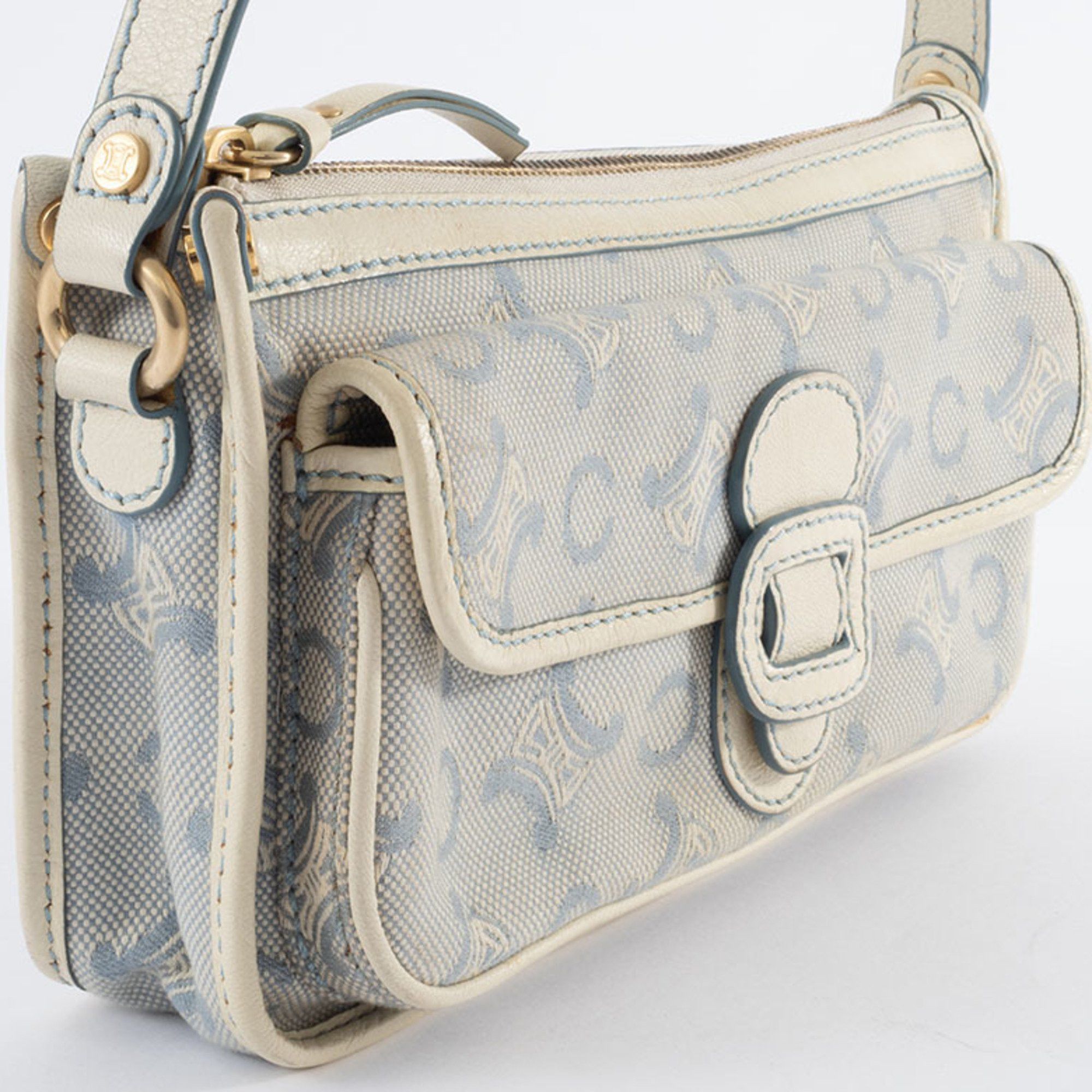 Celine Celine C Macadam Shoulder Bag Canvas Leather White Blue Women's Handbag CELINE Size ONE SIZE - 2 Thumbnail
