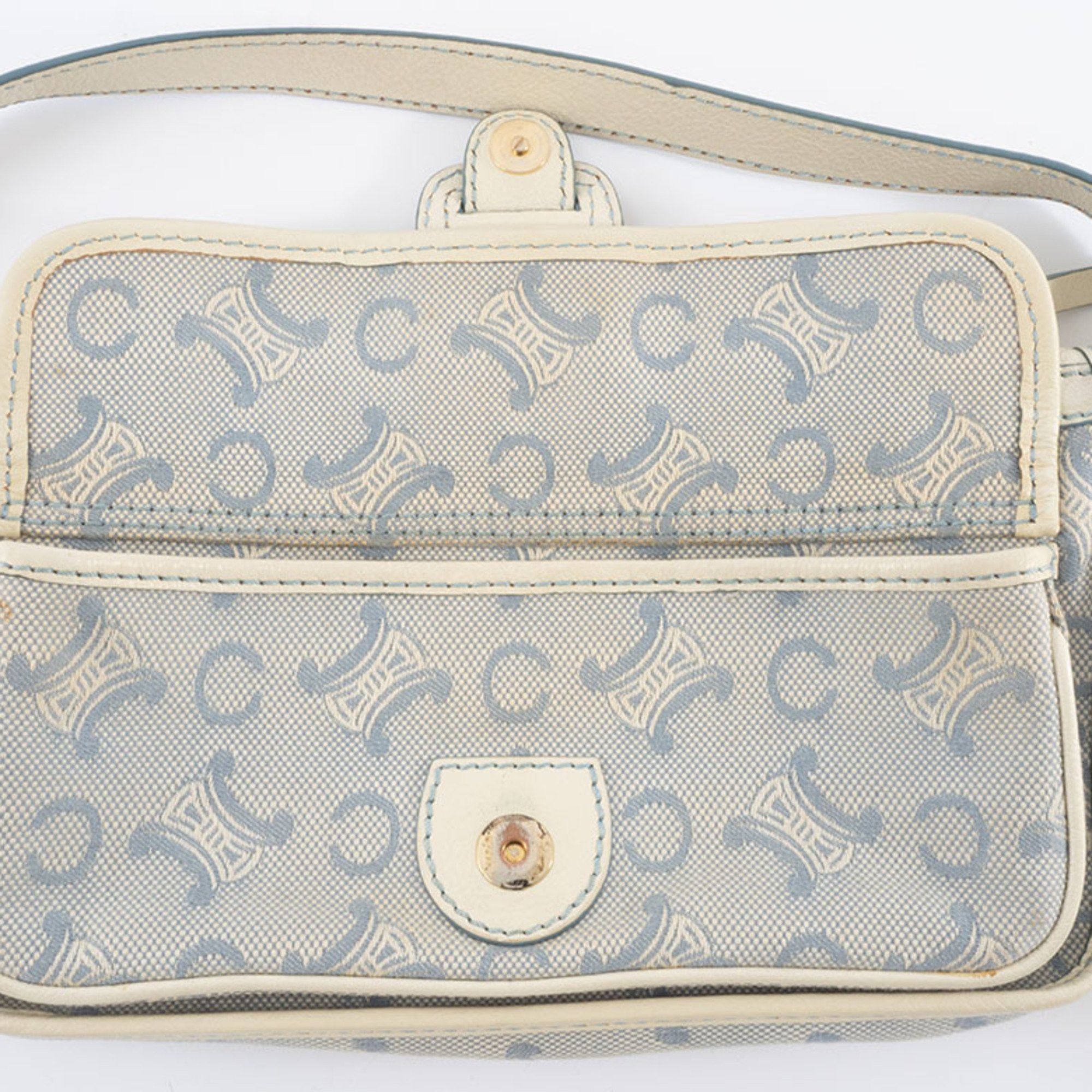 Celine Celine C Macadam Shoulder Bag Canvas Leather White Blue Women's Handbag CELINE Size ONE SIZE - 17 Thumbnail