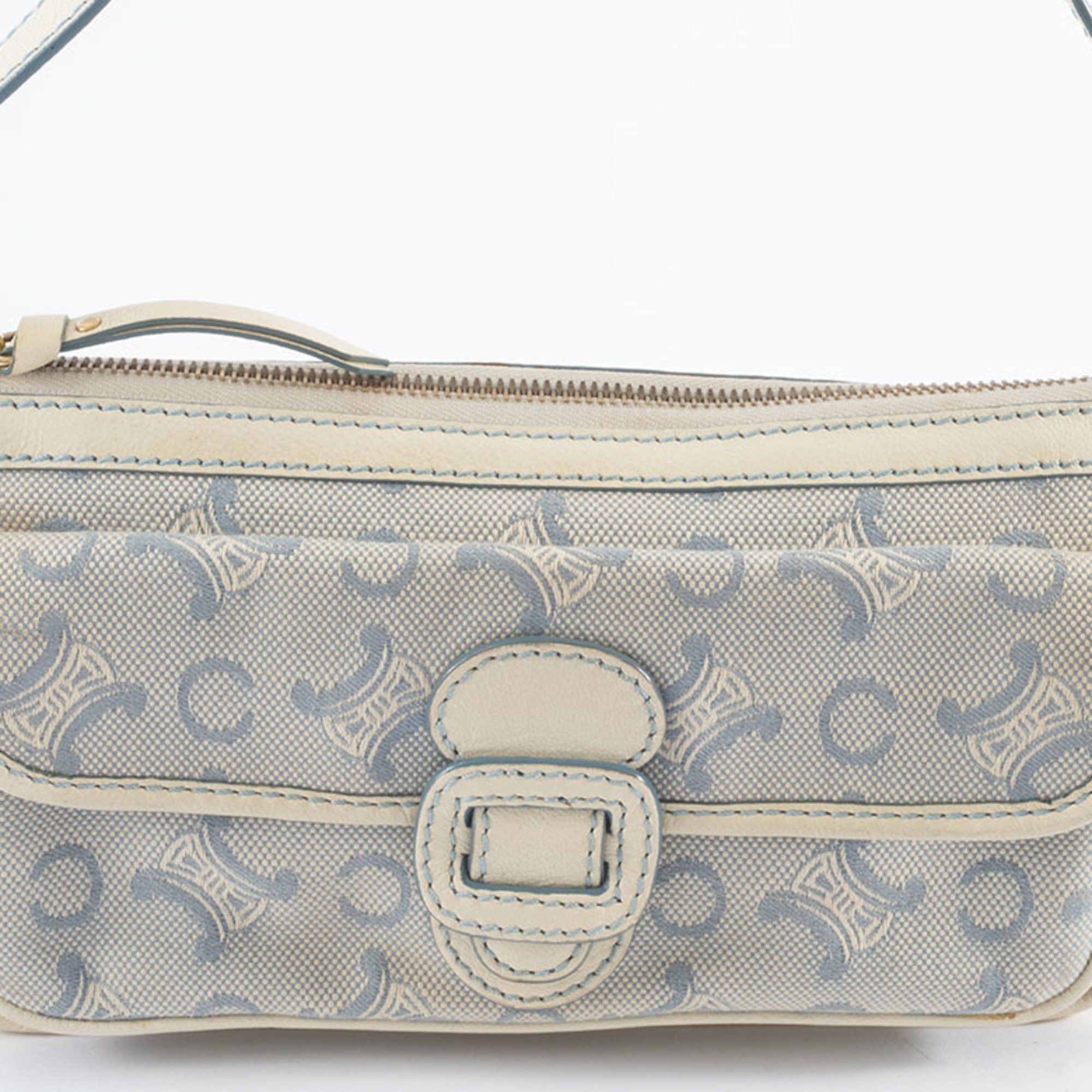Celine Celine C Macadam Shoulder Bag Canvas Leather White Blue Women's Handbag CELINE Size ONE SIZE - 18 Thumbnail