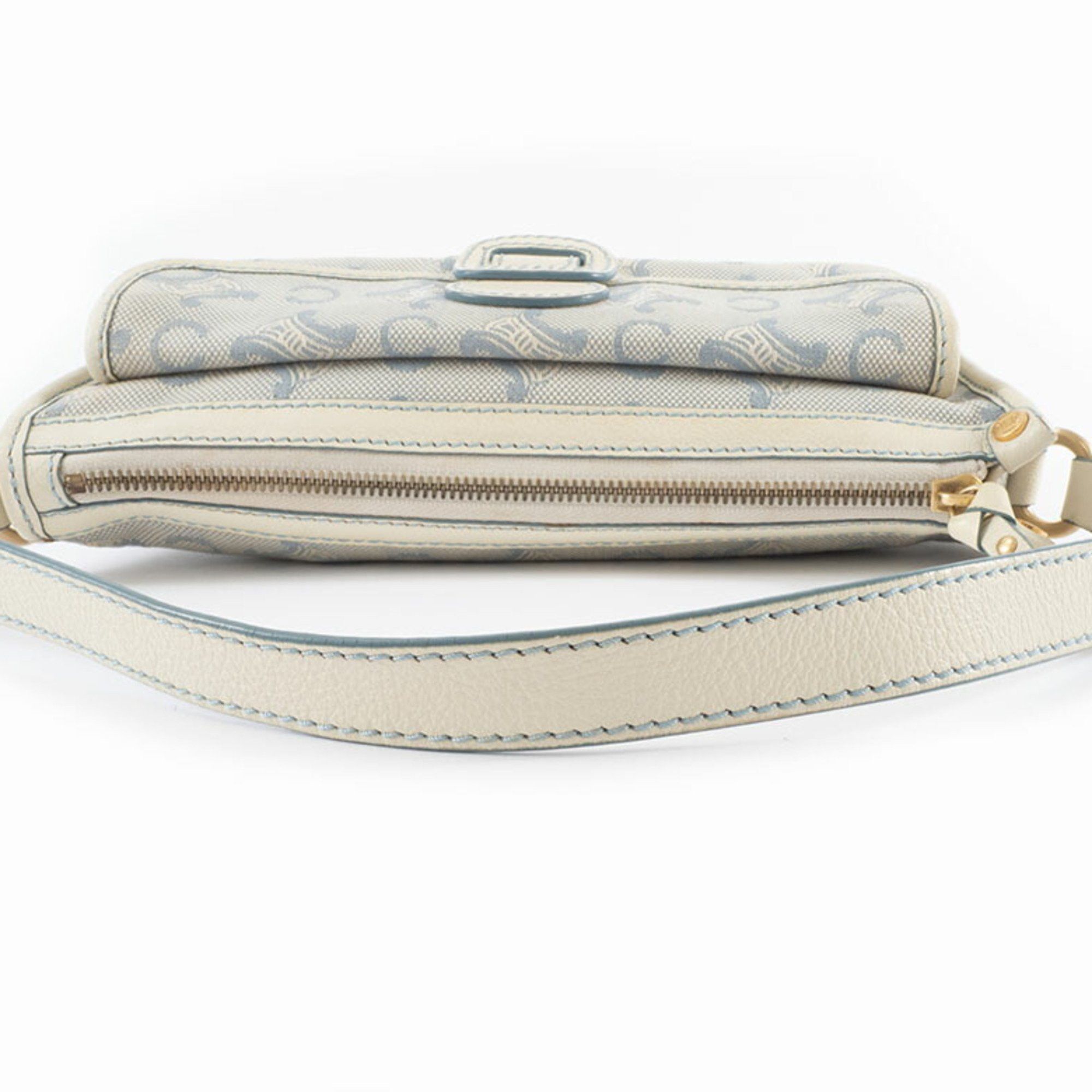 Celine Celine C Macadam Shoulder Bag Canvas Leather White Blue Women's Handbag CELINE Size ONE SIZE - 5 Thumbnail