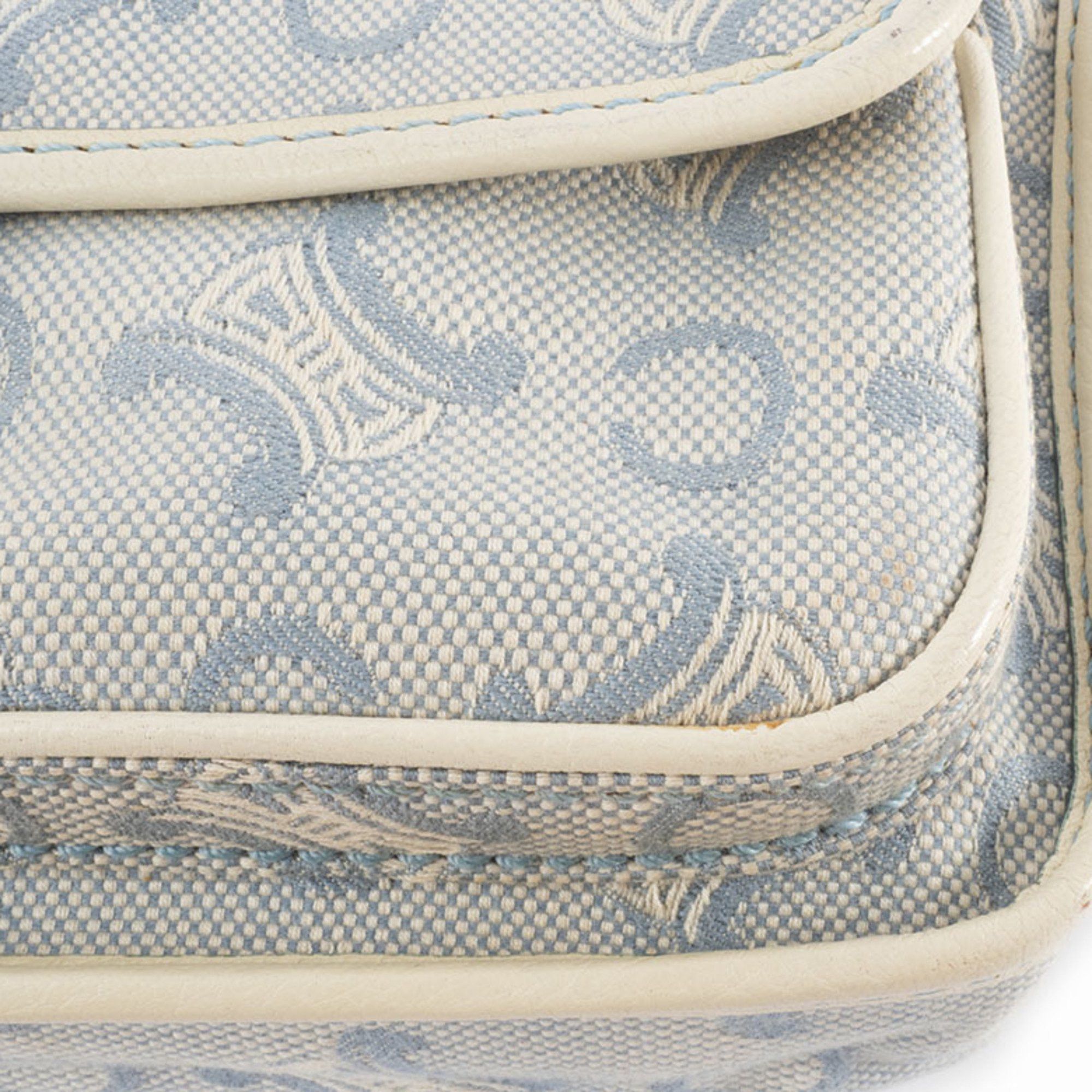 Celine Celine C Macadam Shoulder Bag Canvas Leather White Blue Women's Handbag CELINE Size ONE SIZE - 4 Thumbnail