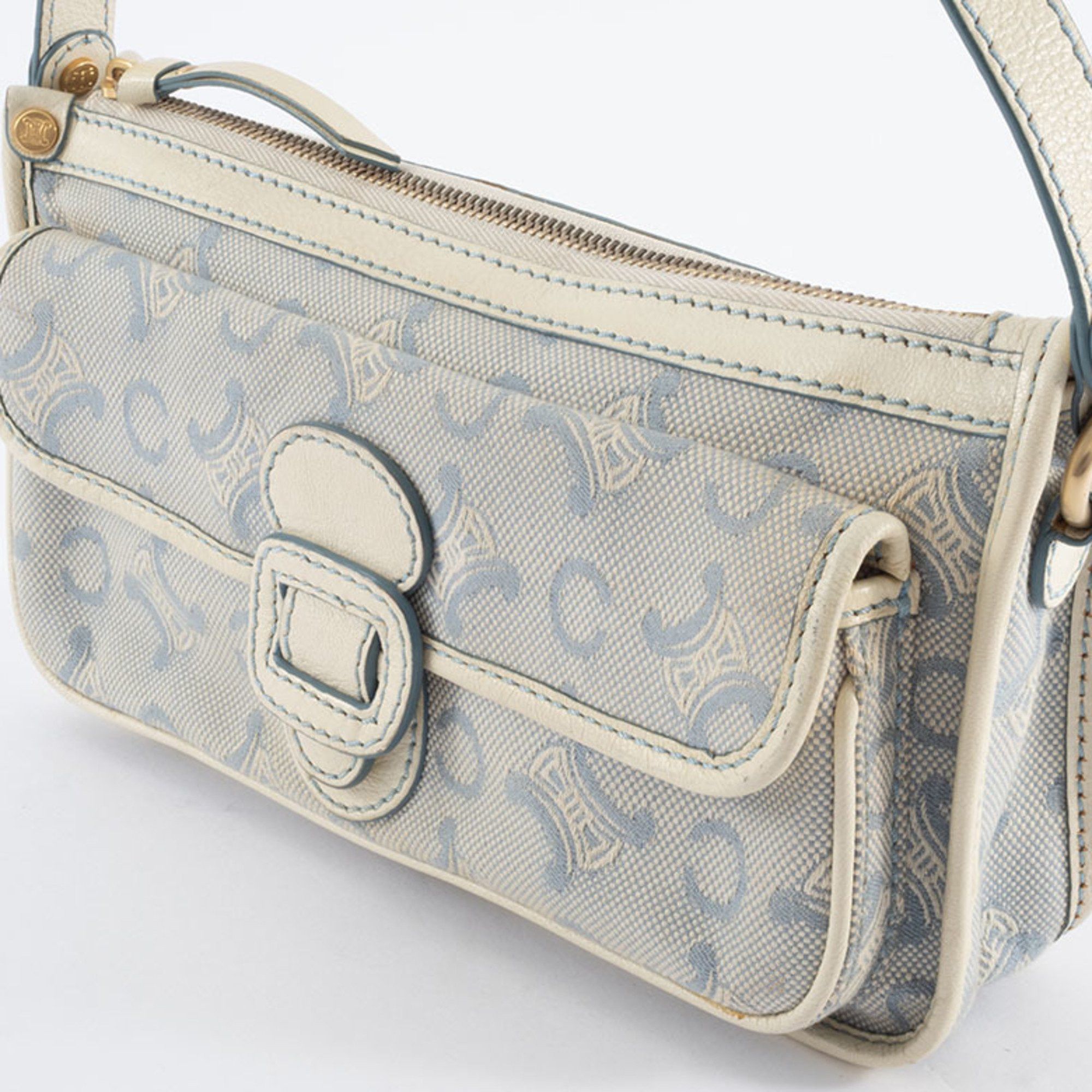 Celine Celine C Macadam Shoulder Bag Canvas Leather White Blue Women's Handbag CELINE Size ONE SIZE - 19 Thumbnail