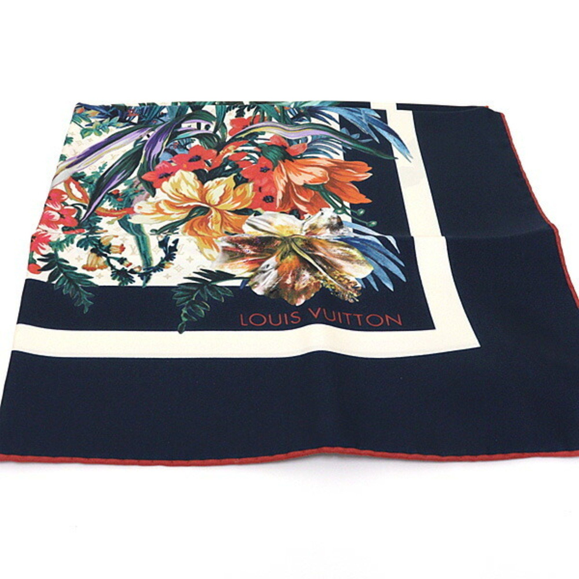 Louis Vuitton Louis Vuitton Carré 70 LV Bouquet Scarf Muffler Navy/Multicolor 100% Silk Flower Monogram Size ONE SIZE - 2 Thumbnail