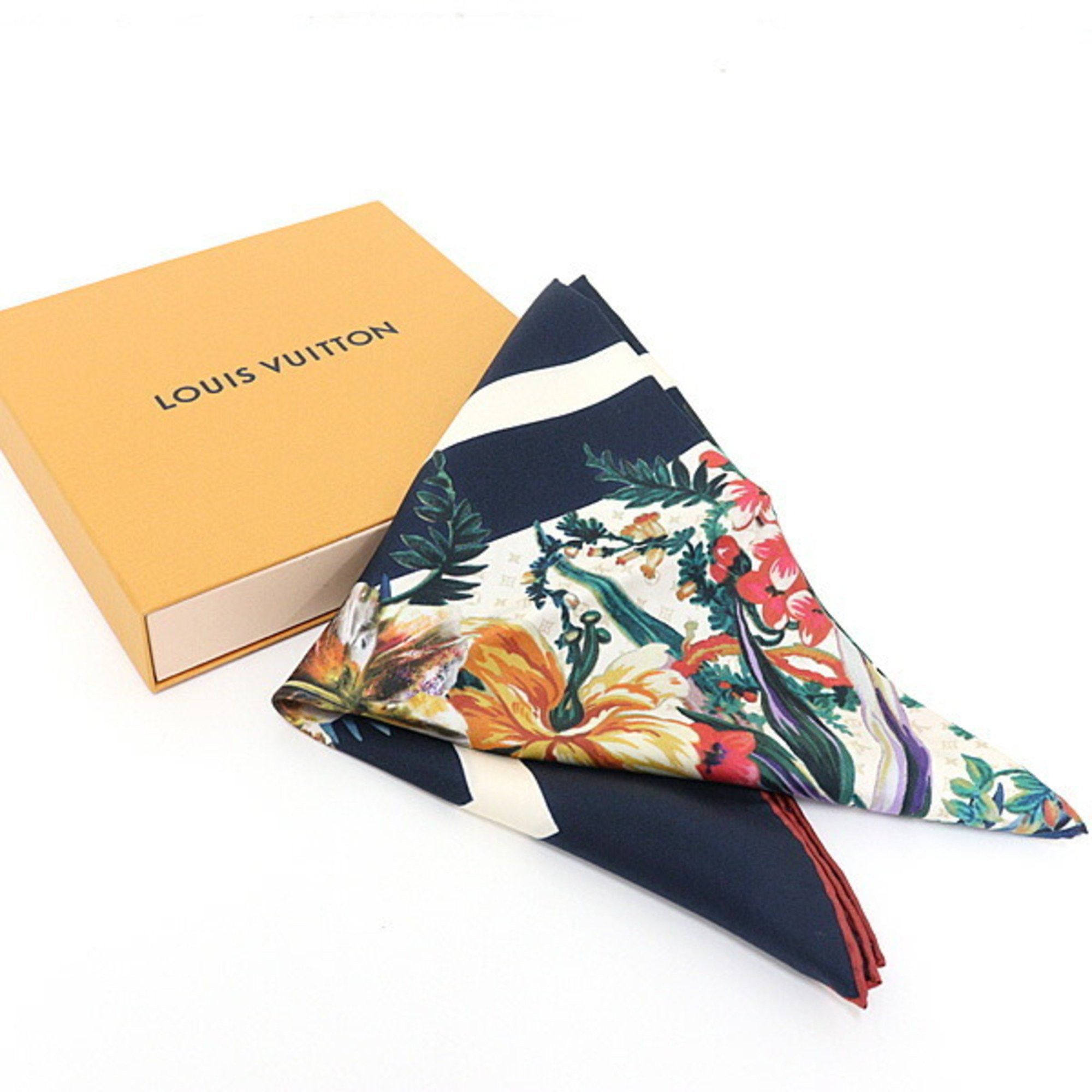 Louis Vuitton Louis Vuitton Carré 70 LV Bouquet Scarf Muffler Navy/Multicolor 100% Silk Flower Monogram Size ONE SIZE - 6 Thumbnail