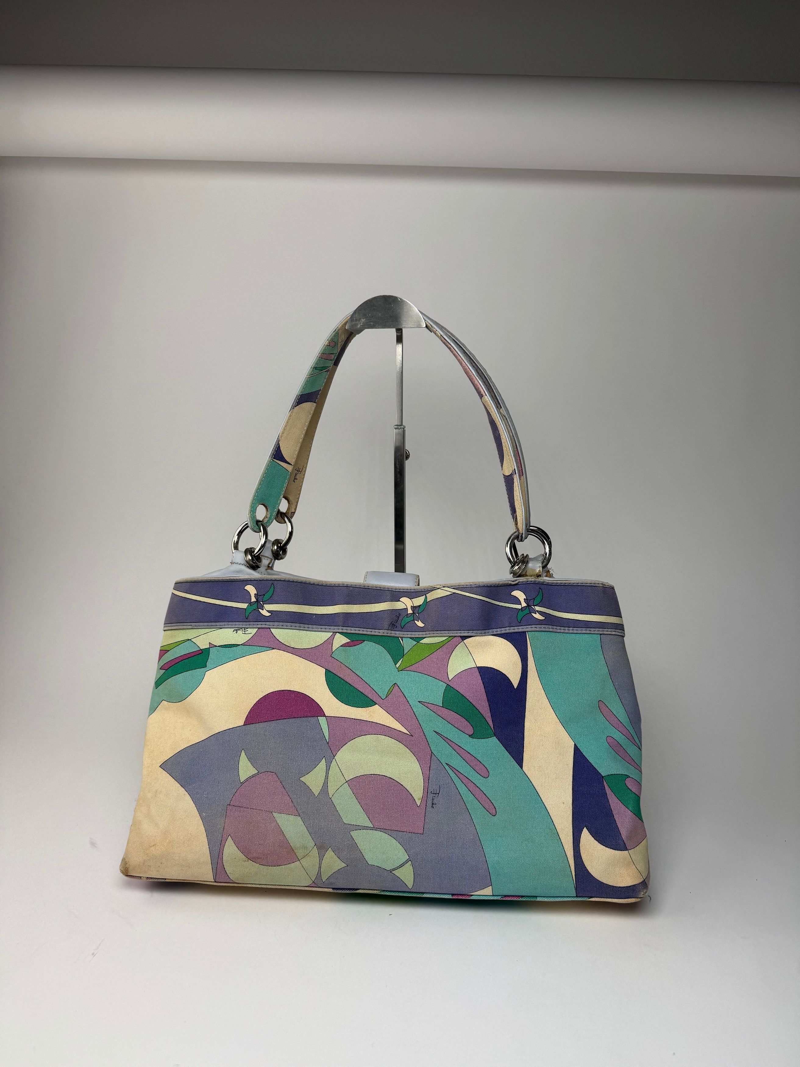 Emilio Pucci Vintage Blue Tone Abstract Handbag Size ONE SIZE - 7 Thumbnail