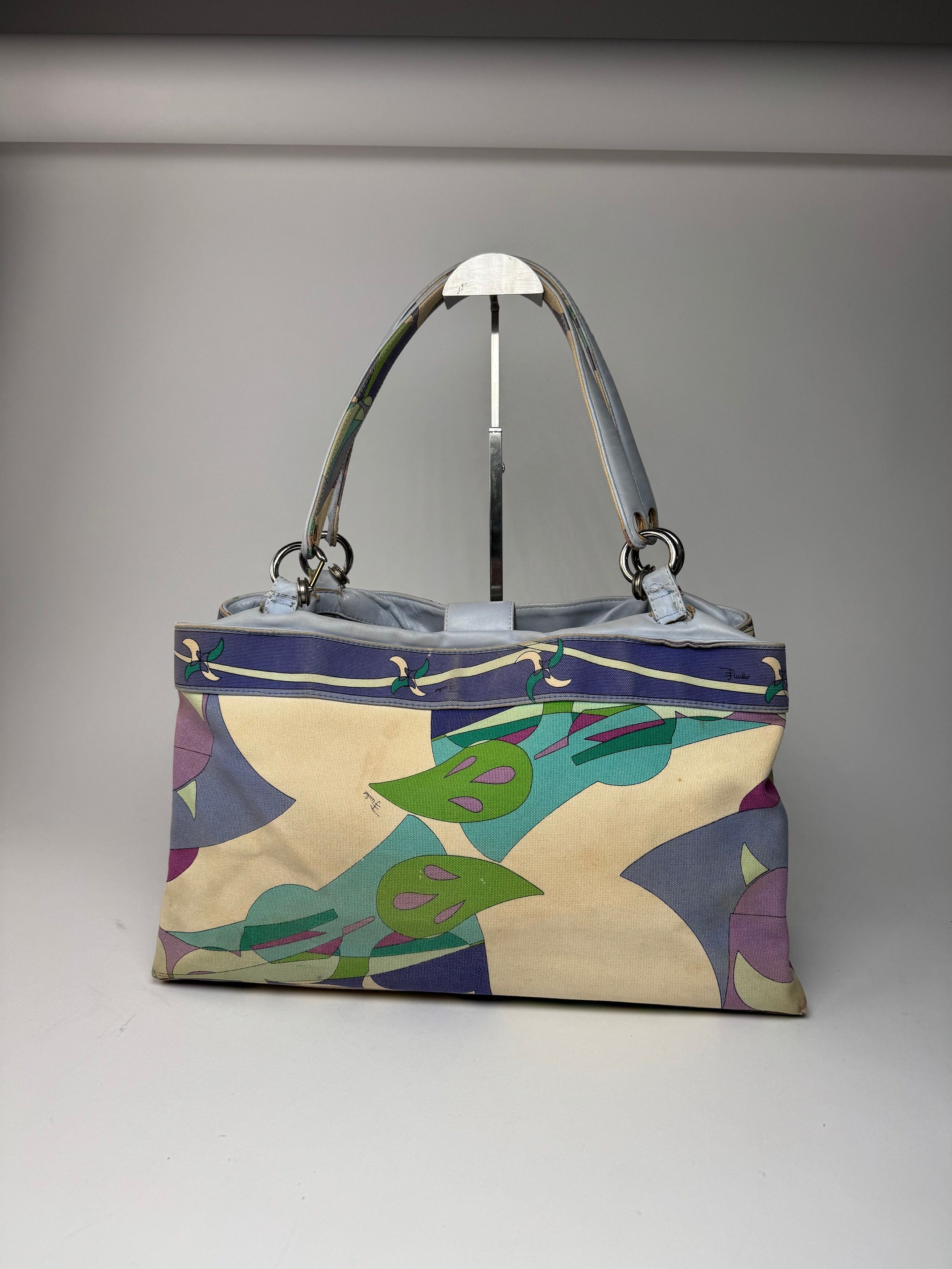Emilio Pucci Vintage Blue Tone Abstract Handbag Size ONE SIZE - 9 Thumbnail