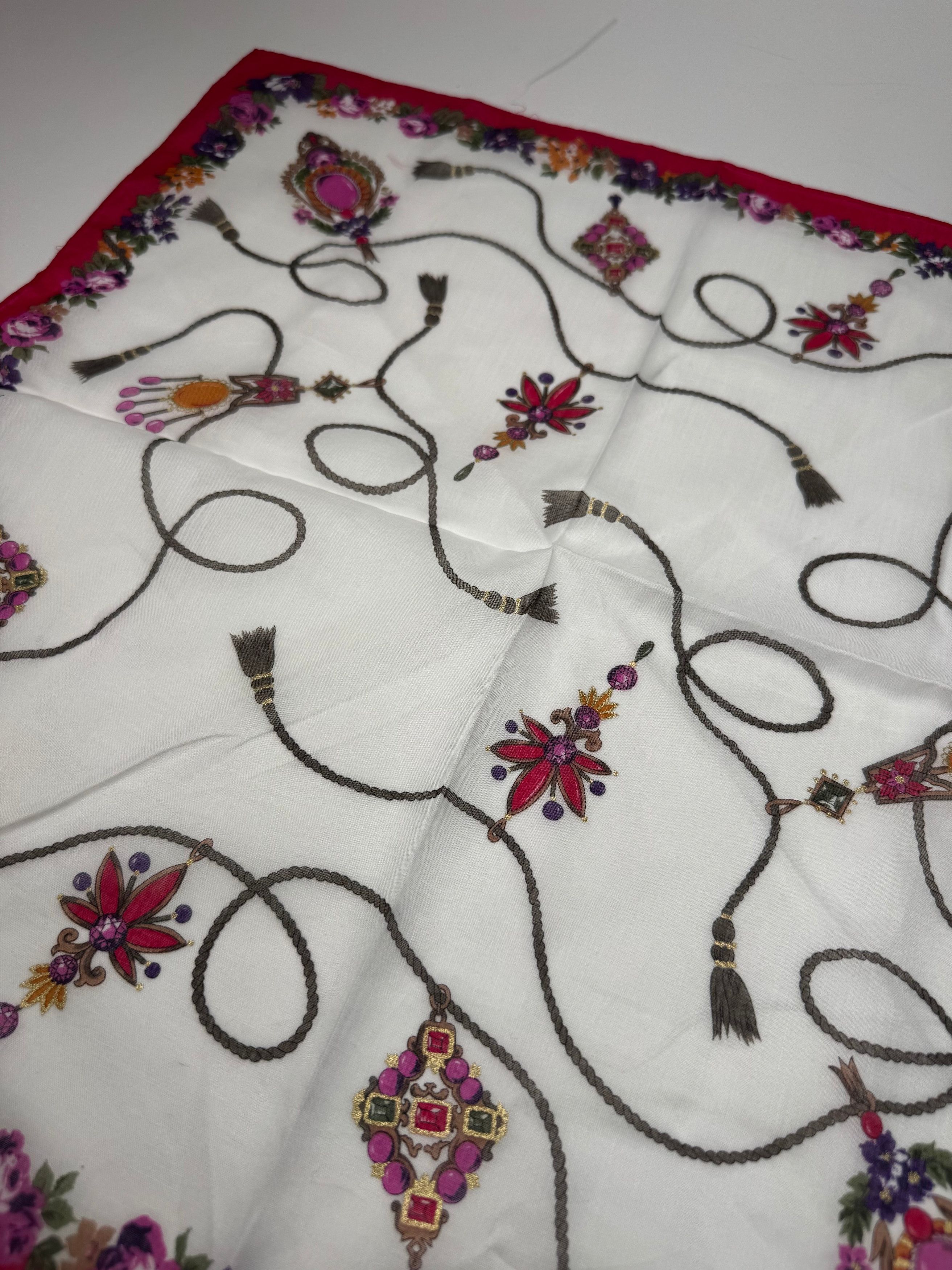 Dior Vintage Floral Scarf Red White Size ONE SIZE - 3 Thumbnail