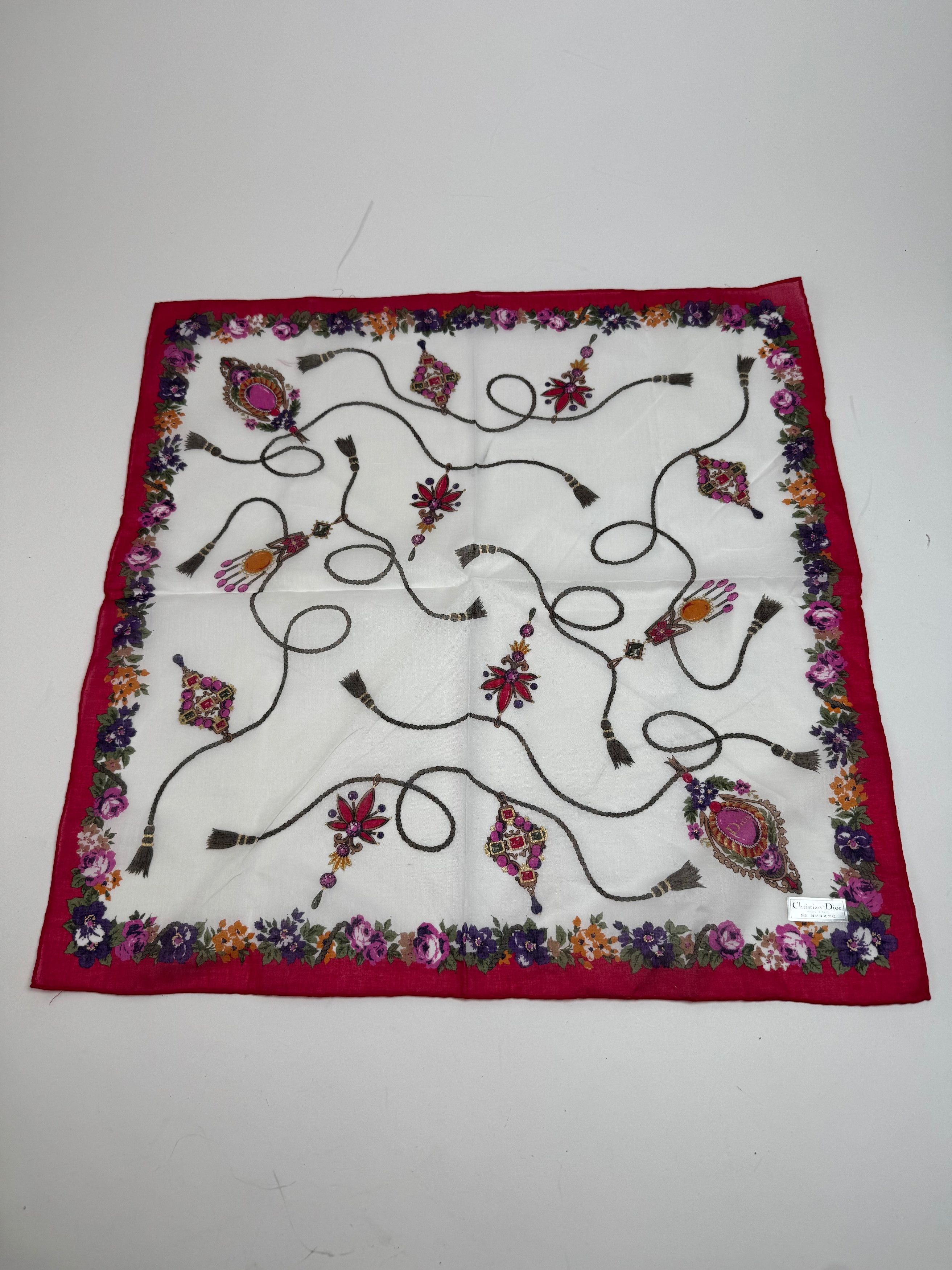Dior Vintage Floral Scarf Red White Size ONE SIZE - 4 Thumbnail