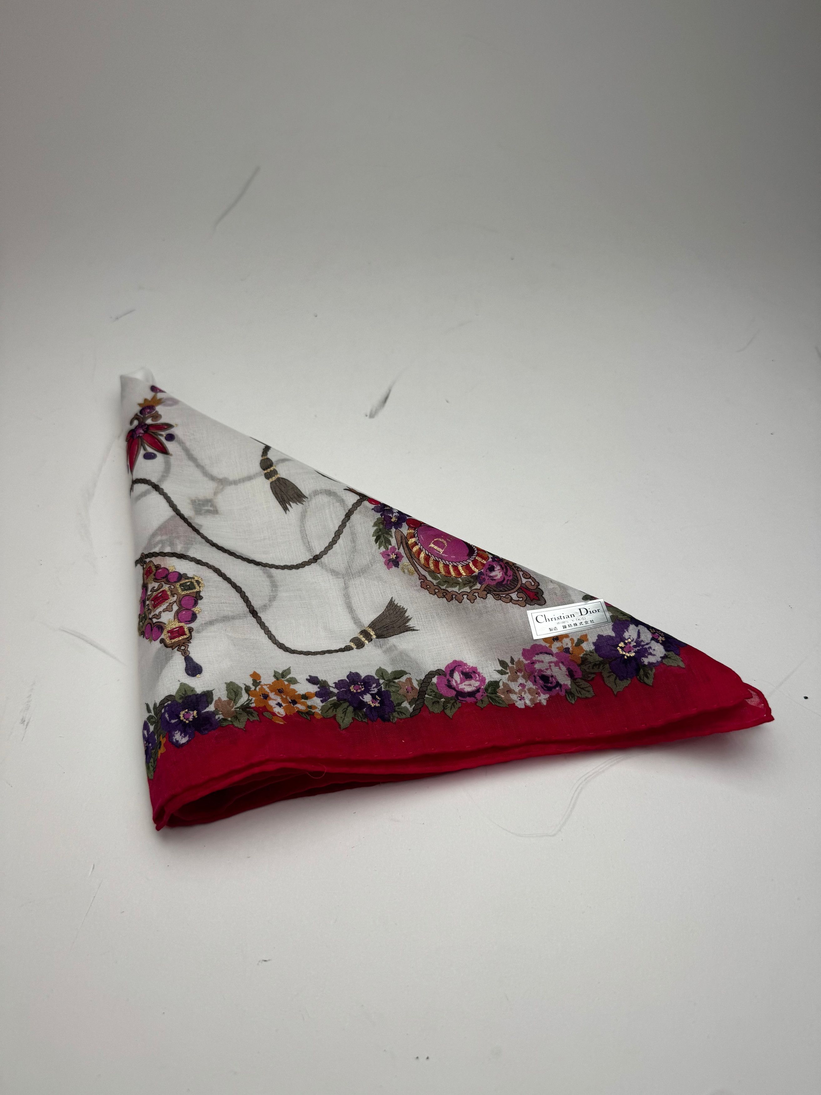Dior Vintage Floral Scarf Red White Size ONE SIZE - 8 Thumbnail