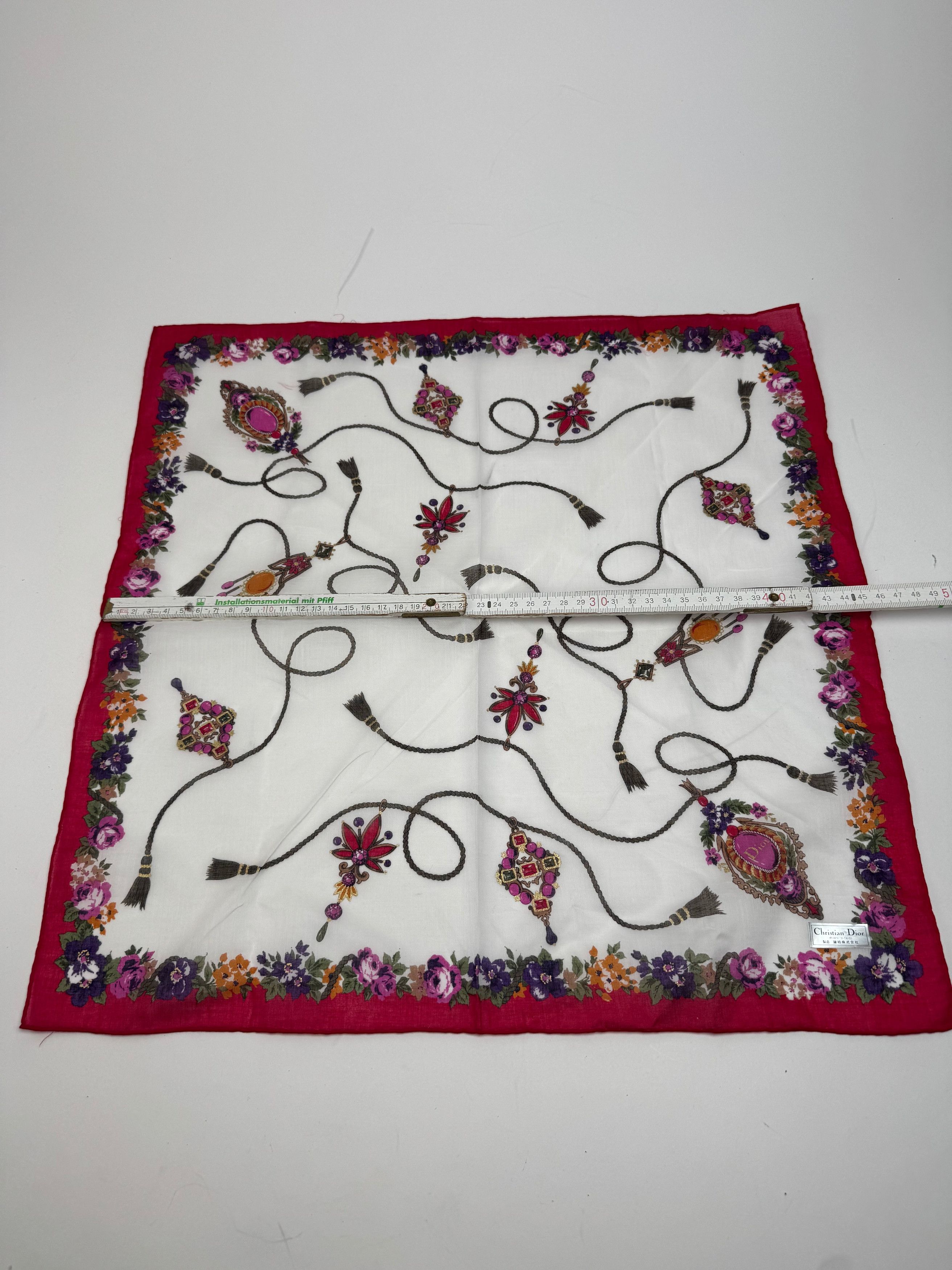 Dior Vintage Floral Scarf Red White Size ONE SIZE - 7 Thumbnail