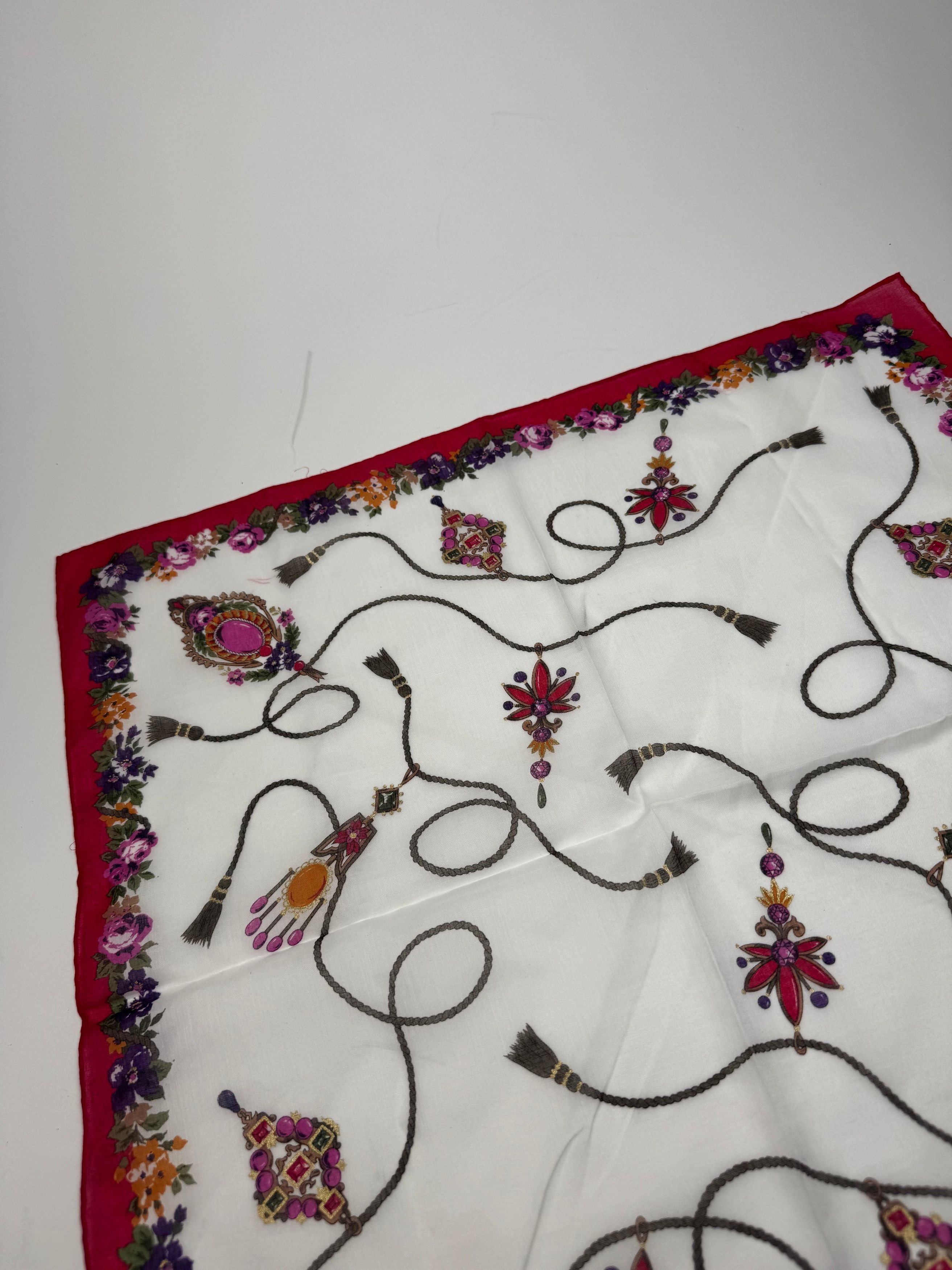 Dior Vintage Floral Scarf Red White Size ONE SIZE - 5 Thumbnail