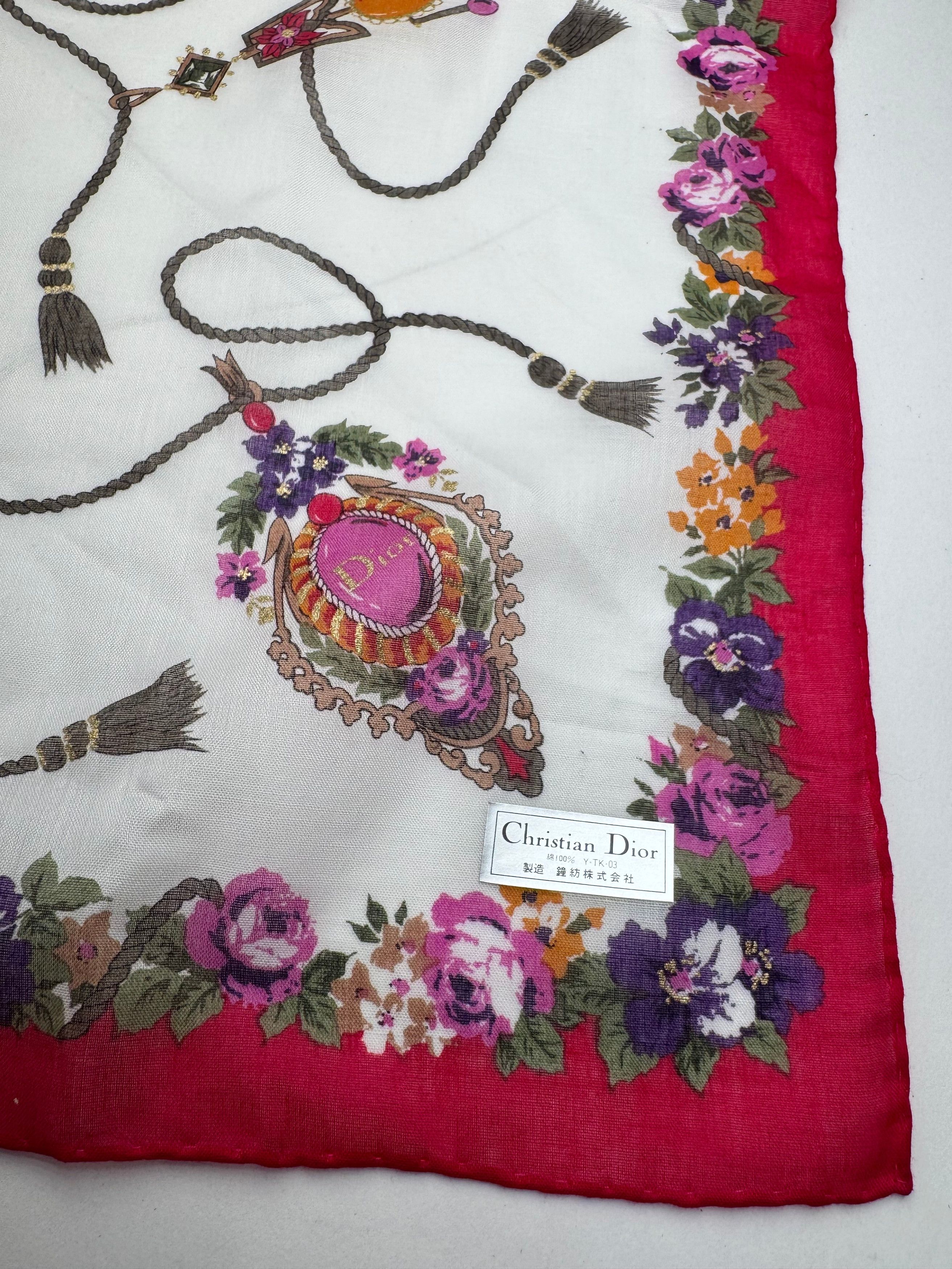 Dior Vintage Floral Scarf Red White Size ONE SIZE - 2 Thumbnail