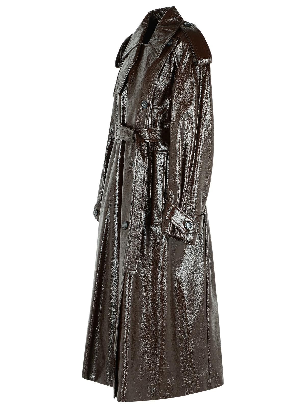 Sportmax SPORTMAX Long 'Bairo' Patent Effect Trench Coat In Coffee Cotton Size XS / US 0-2 / IT 36-38 - 2 Thumbnail